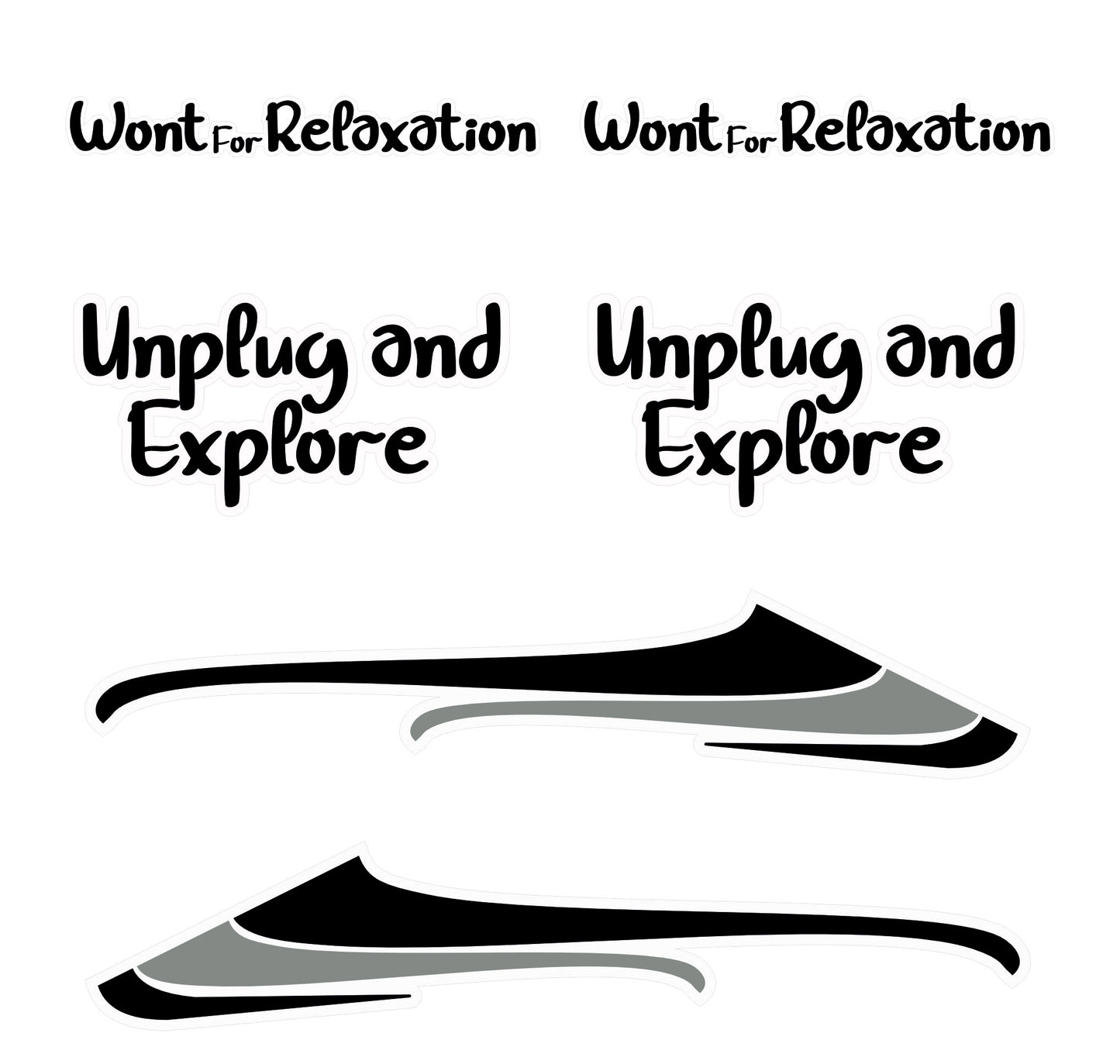 Set Adesivi Camper Unplug and Explore – Decorazioni Laterali Destra/Sinistra in Nero Grigio Bianco (0462)