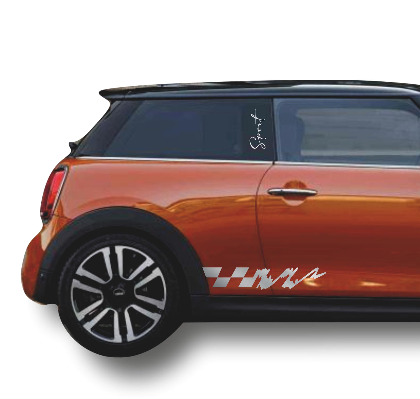 DualColorStampe Adesivi compatibili con MINI Cooper S One JCW R50 R52 R53 R56 R57 F55 F56 F57 per minigonne laterali (4 pezzi) Strisce laterali decalcomania a scacchi 0372