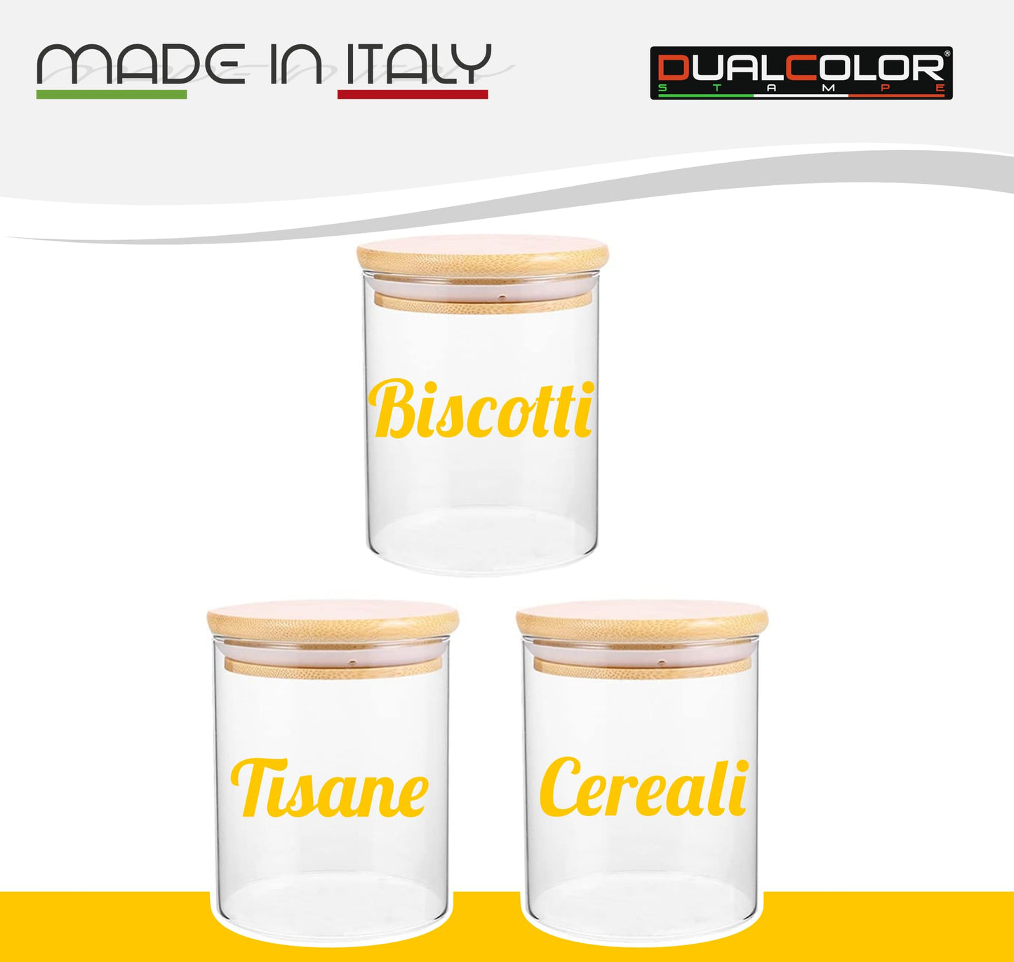 DualColorStampe Adesivi per barattoli cucina, per biscotti tisane e cereali per dispensa, stickers eleganti, in materiale Impermeabile e lavabile - I0151