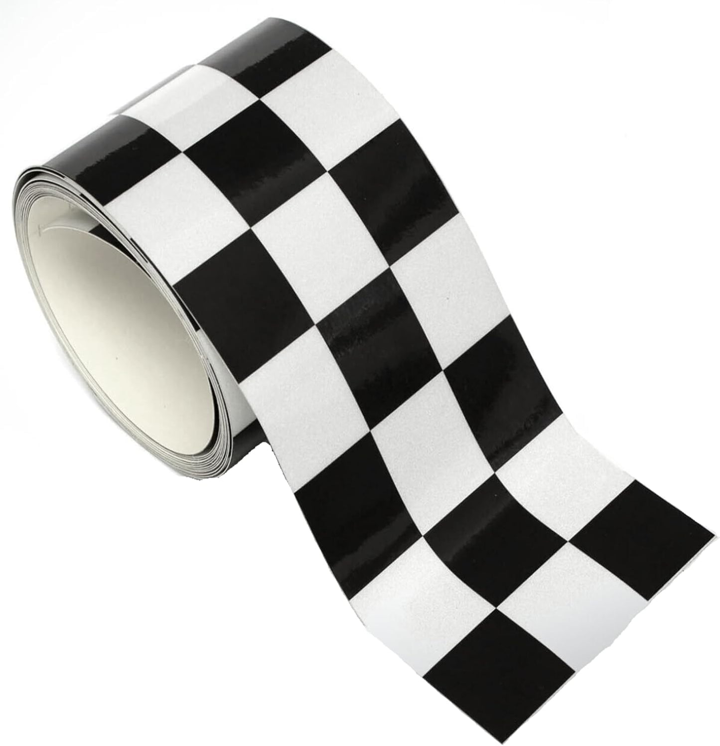 Fascia Adesiva Scacchiera Bianco Nero 55x4 cm | Banda Decalcomania Universale per Auto, Moto, Casco – Design Racing C0088