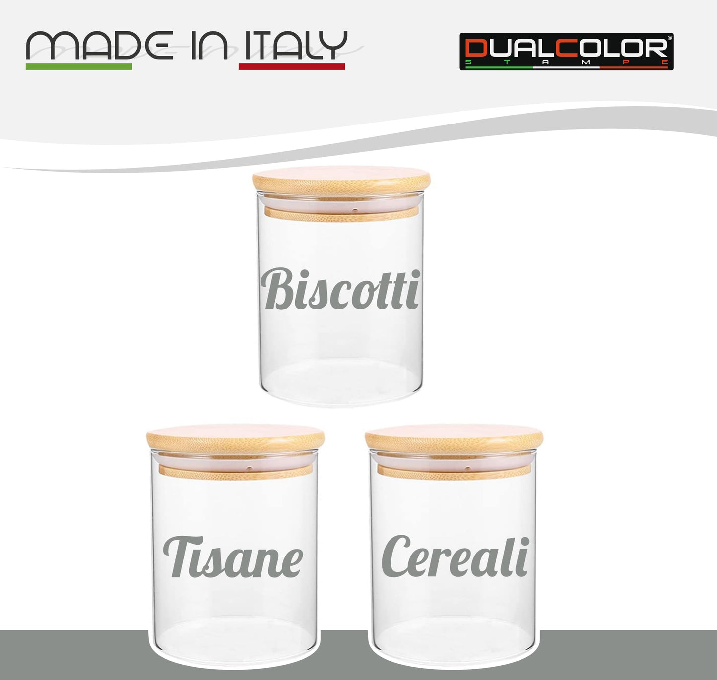 DualColorStampe Adesivi per barattoli cucina, per biscotti tisane e cereali per dispensa, stickers eleganti, in materiale Impermeabile e lavabile - I0151