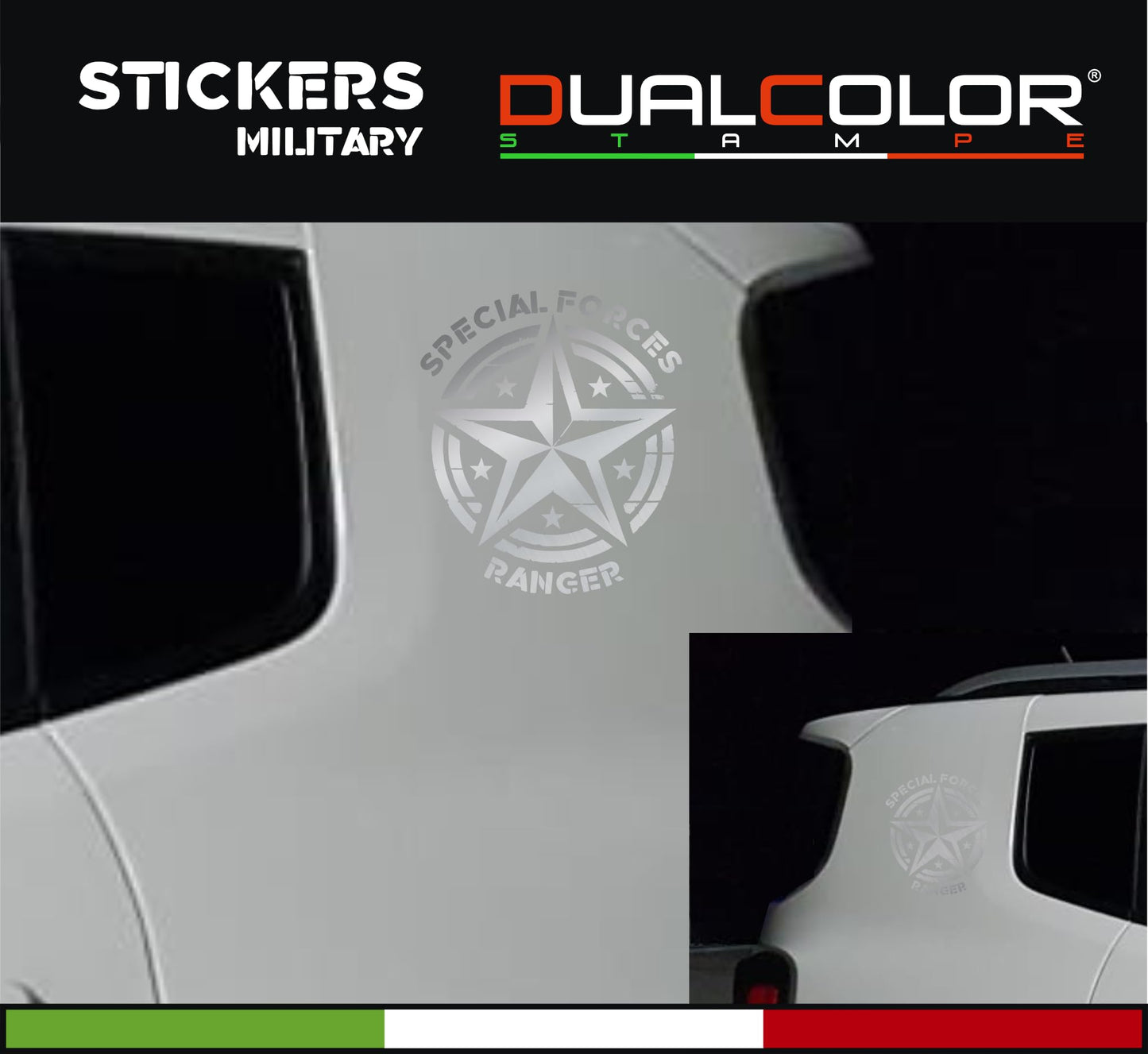 DualColorStampe Adesivi compatibili con Jeep Renegade stella militare Army Fuoristrada 4X4 Fiancata Offroad Adesivi Stickers AUTO Decal 0391