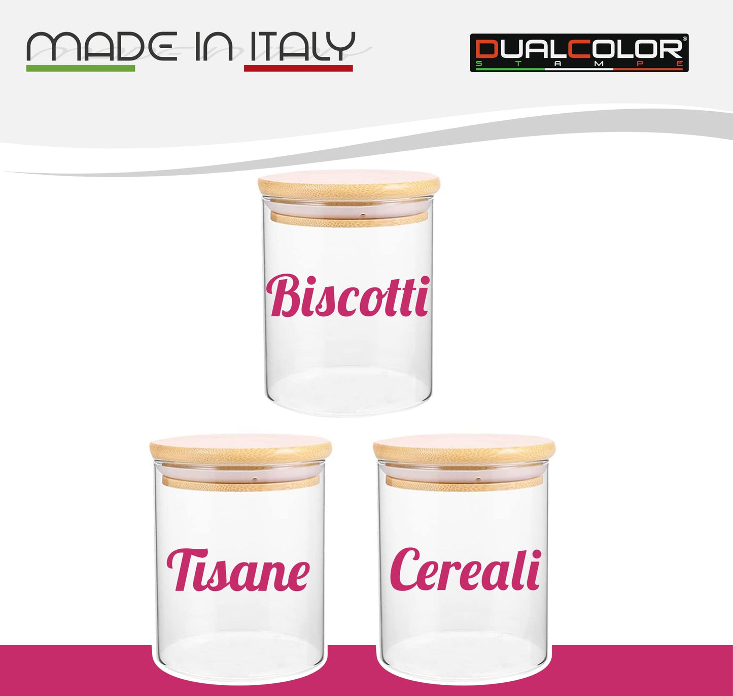 DualColorStampe Adesivi per barattoli cucina, per biscotti tisane e cereali per dispensa, stickers eleganti, in materiale Impermeabile e lavabile - I0151