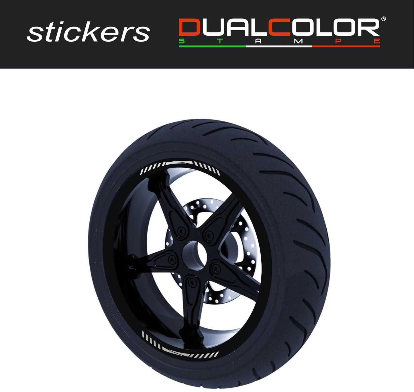 DualColorStampe Set di Strisce Cerchi Moto per 2 Ruote da 17" Pollici | Adesivi Ruote Moto | Adesivi Cerchi Moto Resiste a Pioggia e Sole | Design Racing D0127