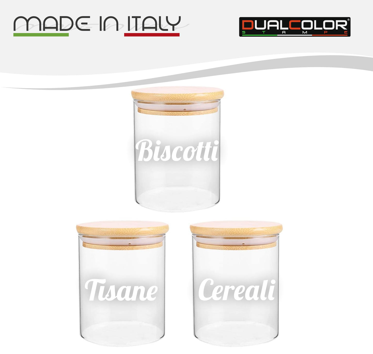 DualColorStampe Adesivi per barattoli cucina, per biscotti tisane e cereali per dispensa, stickers eleganti, in materiale Impermeabile e lavabile - I0151