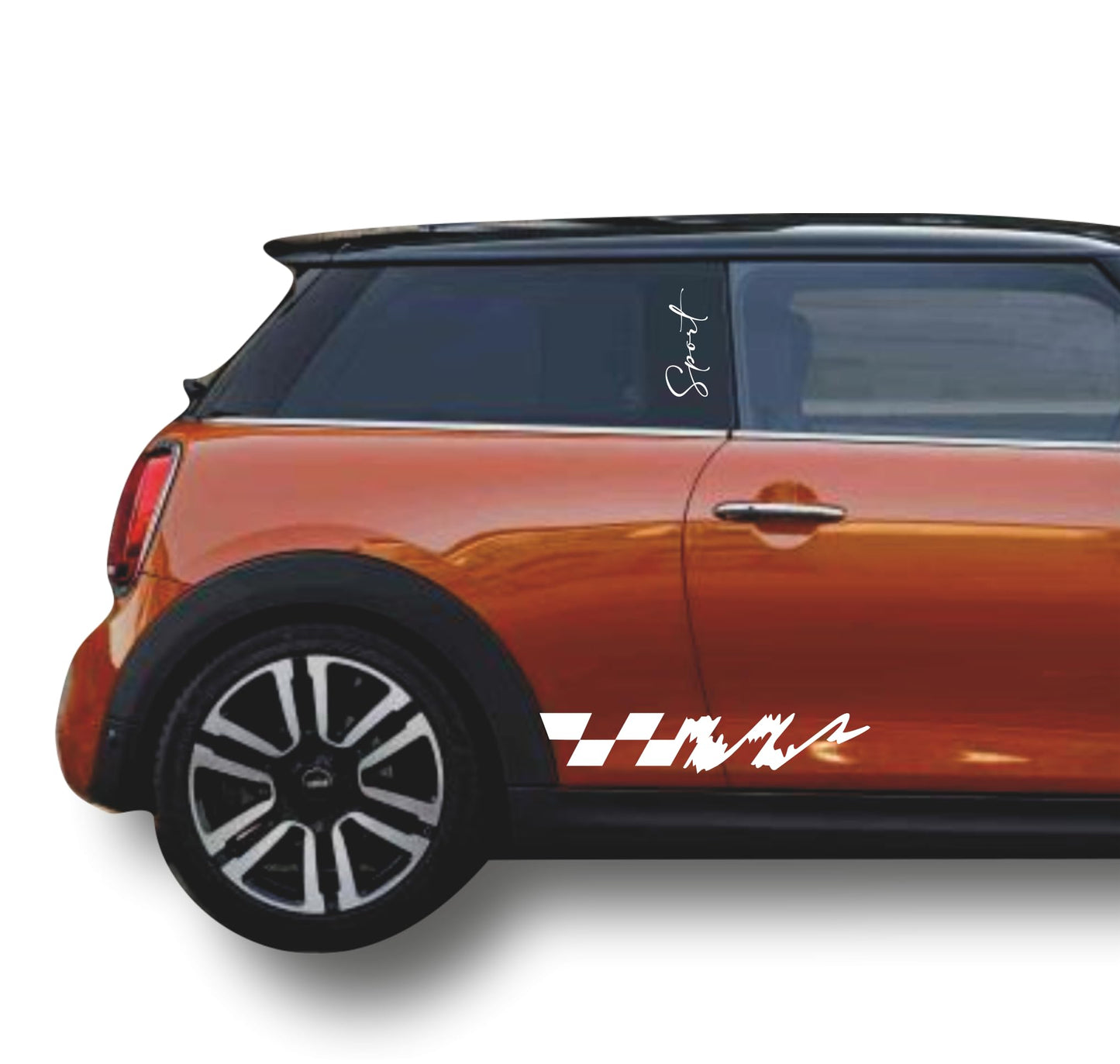 DualColorStampe Adesivi compatibili con MINI Cooper S One JCW R50 R52 R53 R56 R57 F55 F56 F57 per minigonne laterali (4 pezzi) Strisce laterali decalcomania a scacchi 0372