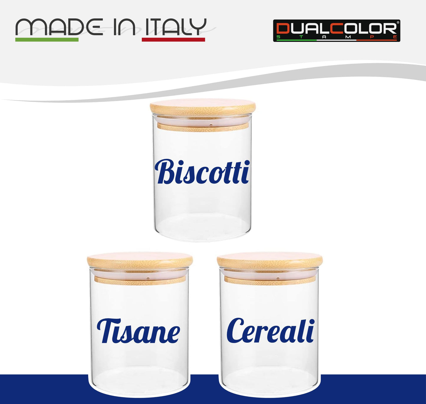 DualColorStampe Adesivi per barattoli cucina, per biscotti tisane e cereali per dispensa, stickers eleganti, in materiale Impermeabile e lavabile - I0151