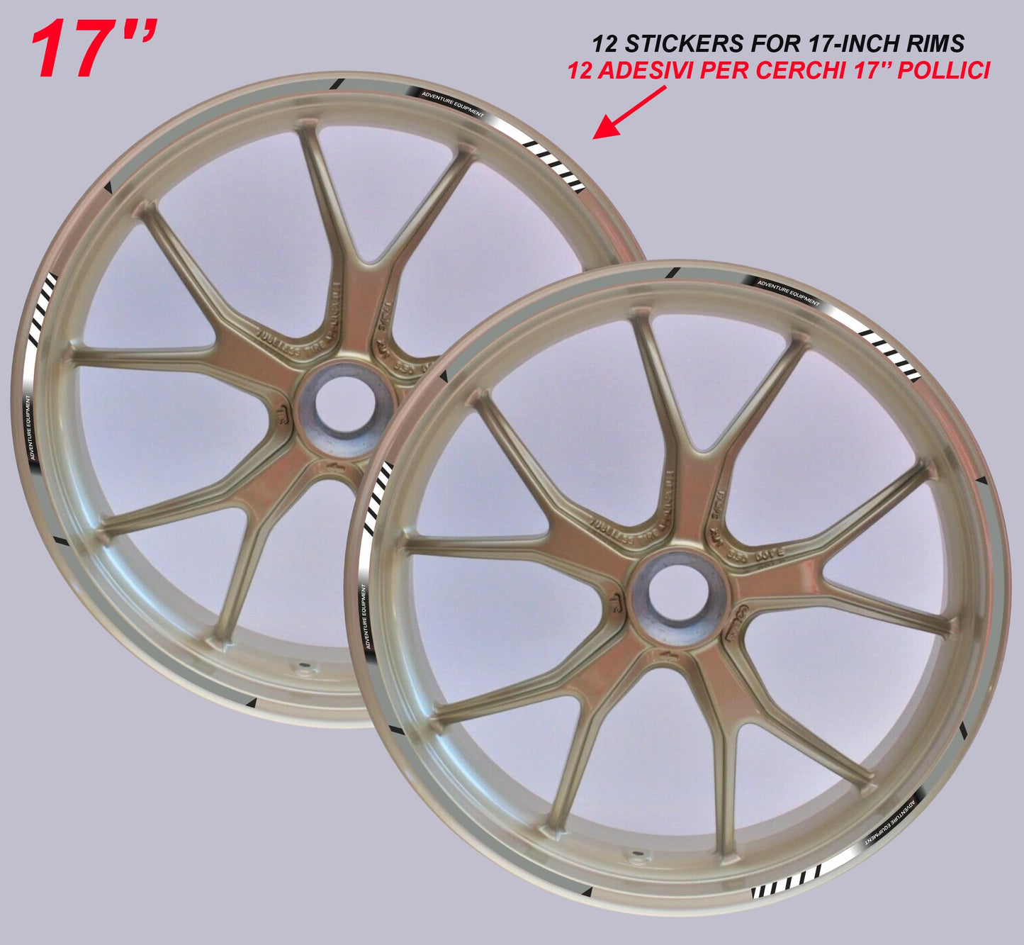DualColorStampe Strisce Adesive Cerchi Moto 17 Pollici – Set per 2 Ruote – Design Racing Bianco Grigio e Nero – Resistenti a Pioggia e Sole – Adesivi Ruote Moto Lucidi – Modello D0135