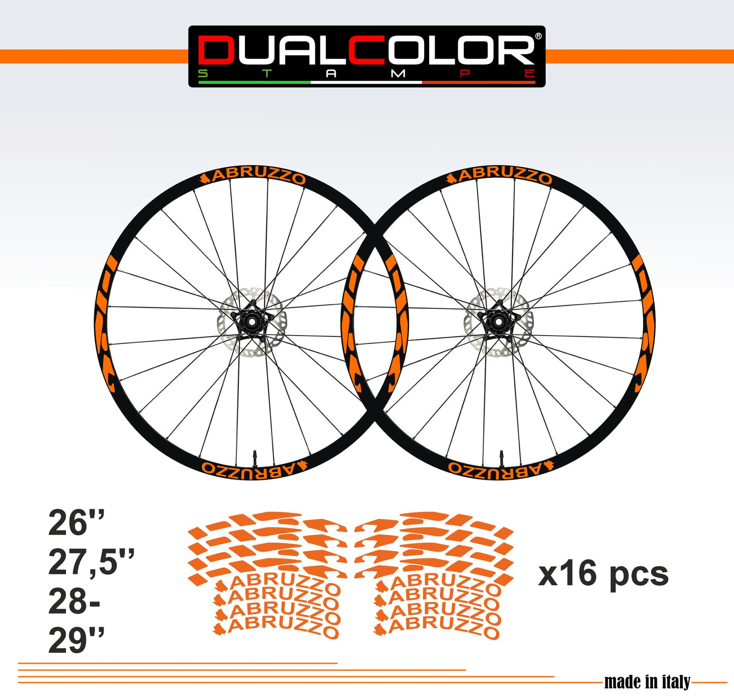 DualColorStampe® Adesivi Cerchi Bici MTB 26'' 27,5'' 28-29'' Pollici | Stickers Ruota Mountain Bike Colorati, Autoadesivi Impermeabili | Cod. B0207