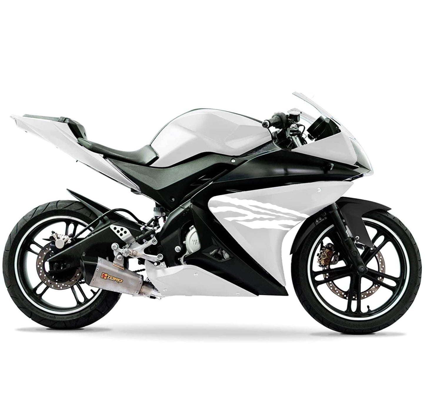 DualColorStampe Adesivi Compatibili con Yamaha YZF-R125 | Sticker Moto Carena (DX-SX) Personalizzabili | design zebrato Colorato M0120