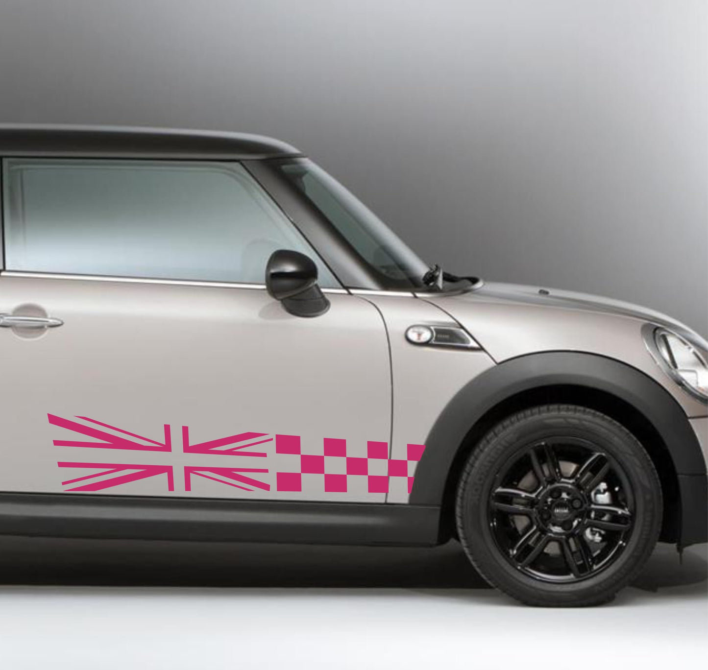 DualColorStampe Adesivi compatibili con MINI Cooper S One JCW R50 R52 R53 R56 R57 F55 F56 F57 per minigonne laterali (2 pezzi) Strisce laterali decalcomania a scacchiera 0371