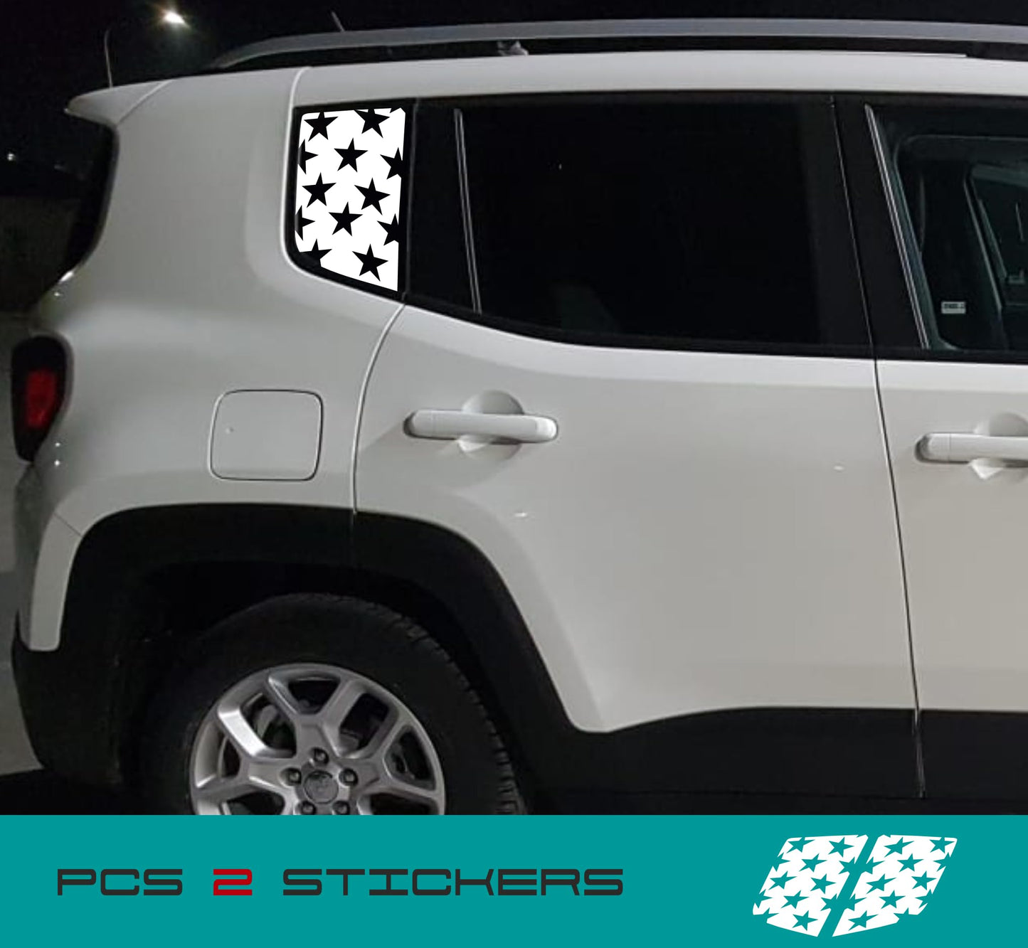 DualColorStampe Adesivi compatibili con Jeep Renegade (2014-2024) Vetro stickers finestrini posteriori fascia Window Decal stelle 0382