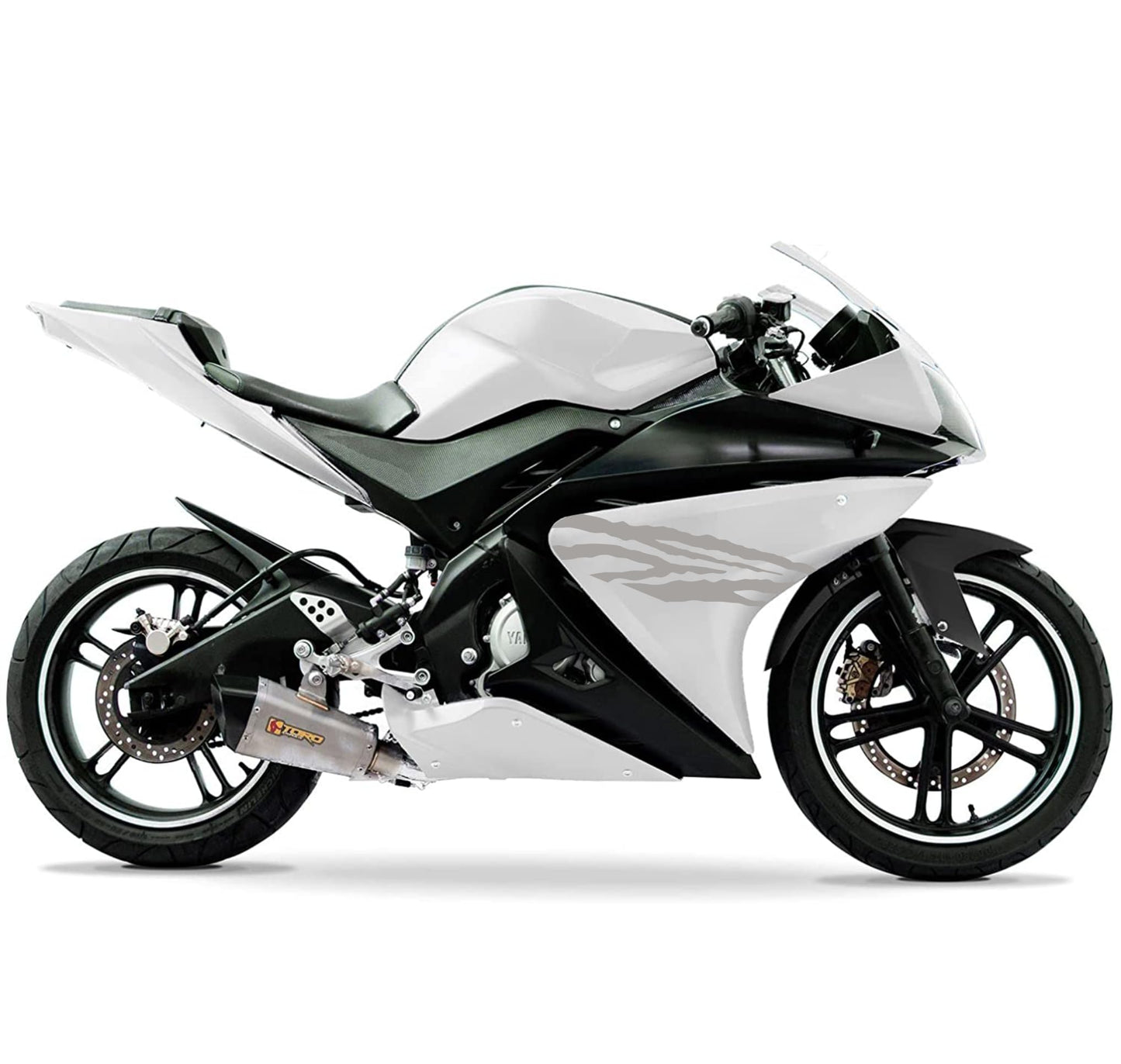 DualColorStampe Adesivi Compatibili con Yamaha YZF-R125 | Sticker Moto Carena (DX-SX) Personalizzabili | design zebrato Colorato M0120