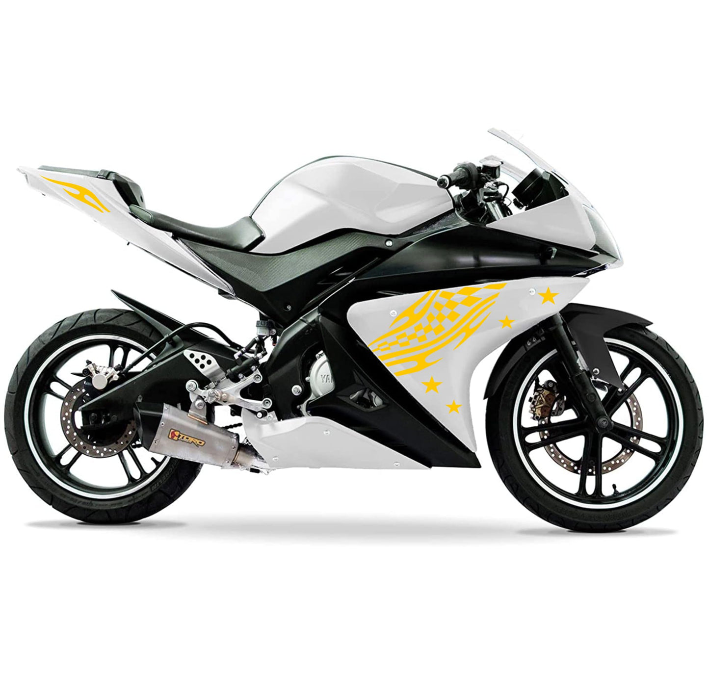 DualColorStampe Adesivi Compatibili con Yamaha YZF-R125 | Sticker Moto Personalizzabili Carena DX-SX Scacchiera Stelle M0126