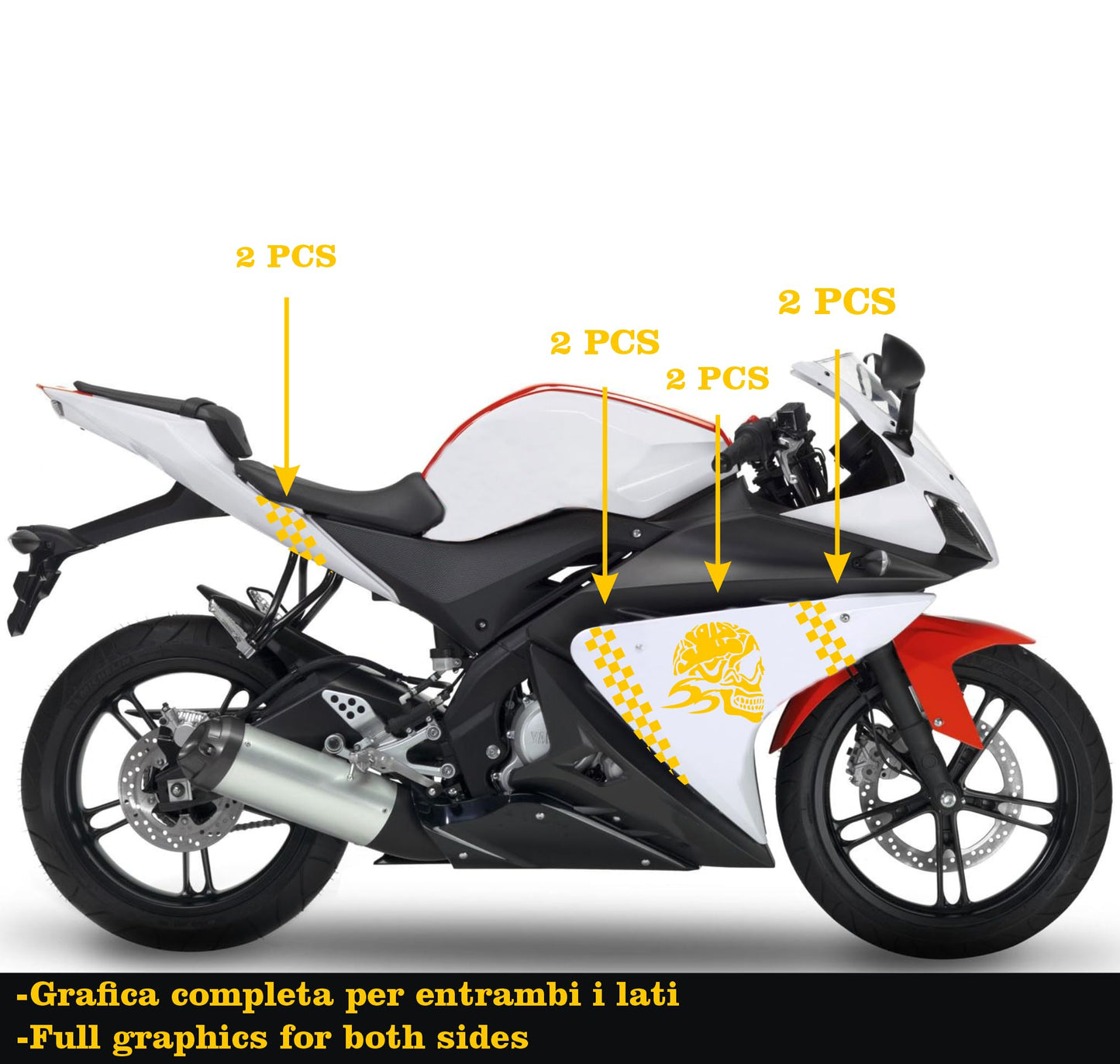 DualColorStampe Adesivi Compatibili con Yamaha YZF-R125 R125 - Design Scacchiera Teschio - Personalizzazione Moto M0166