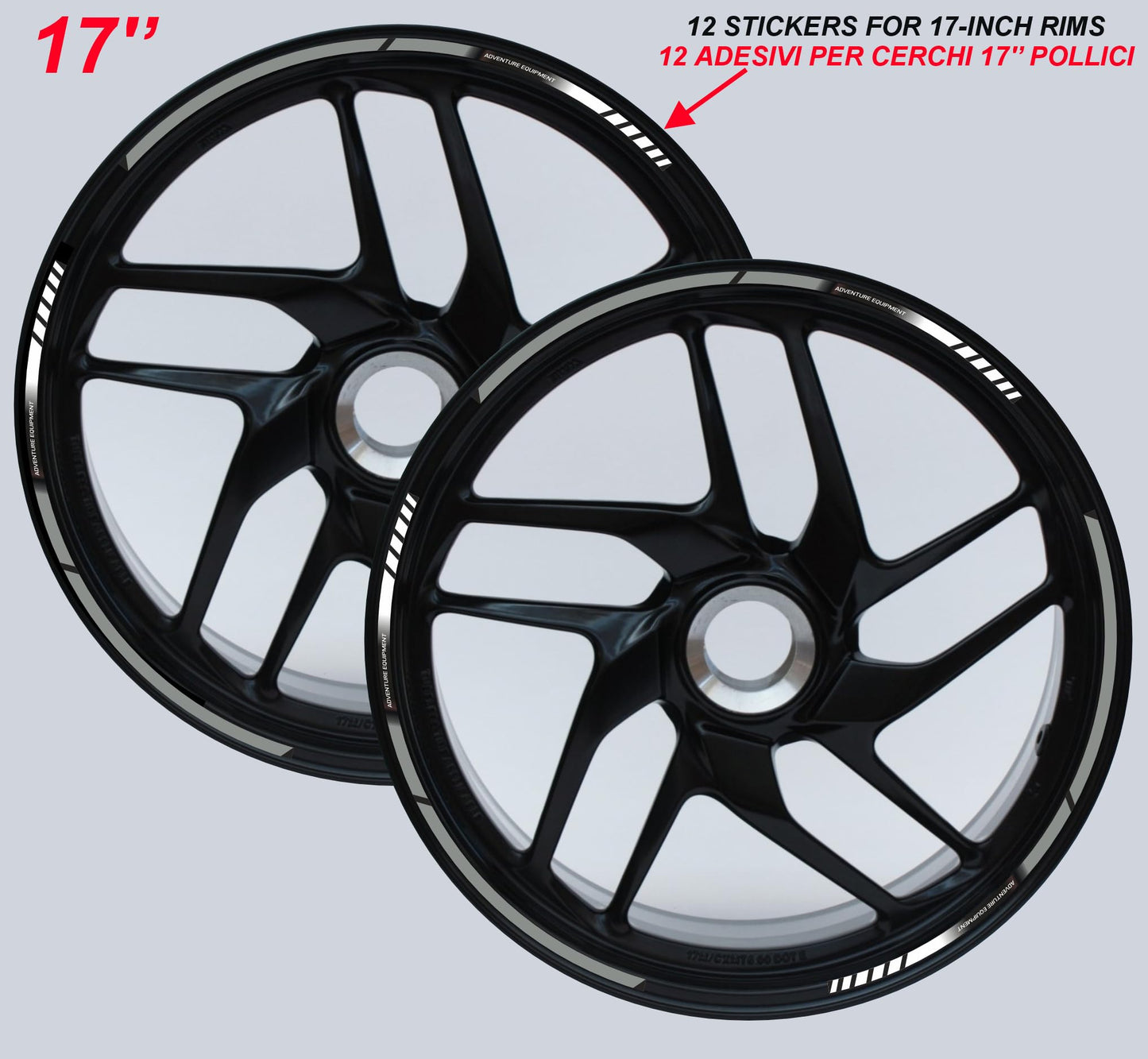 DualColorStampe Strisce Adesive Cerchi Moto 17 Pollici – Set per 2 Ruote – Design Racing Bianco Grigio e Nero – Resistenti a Pioggia e Sole – Adesivi Ruote Moto Lucidi – Modello D0135