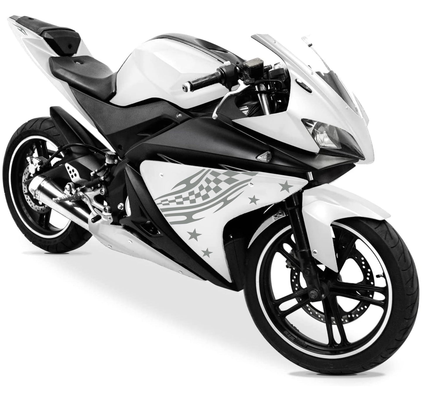 DualColorStampe Adesivi Compatibili con Yamaha YZF-R125 | Sticker Moto Personalizzabili Carena DX-SX Scacchiera Stelle M0126