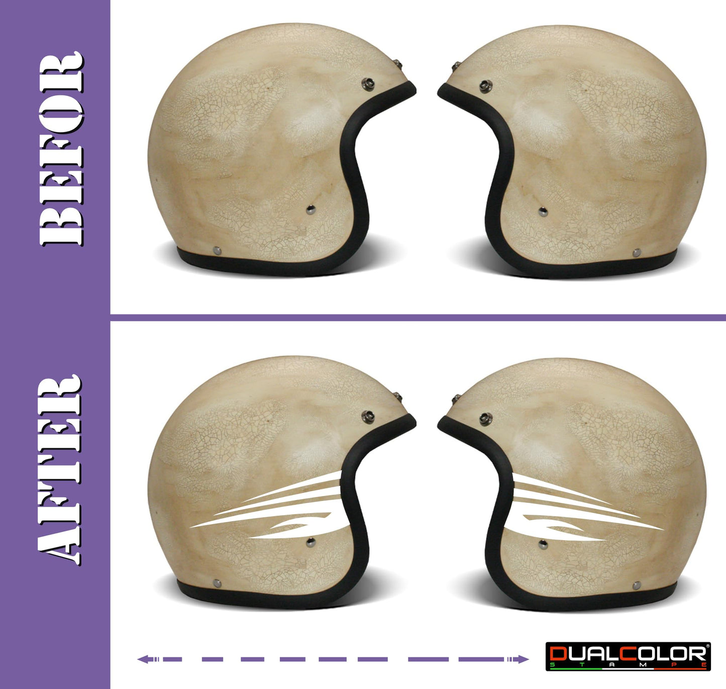 Adesivi Casco Moto β Strisce Sportive Universali | Stickers Helmet Personalizzabili in Vinile Impermeabile β Colore a Scelta C0074