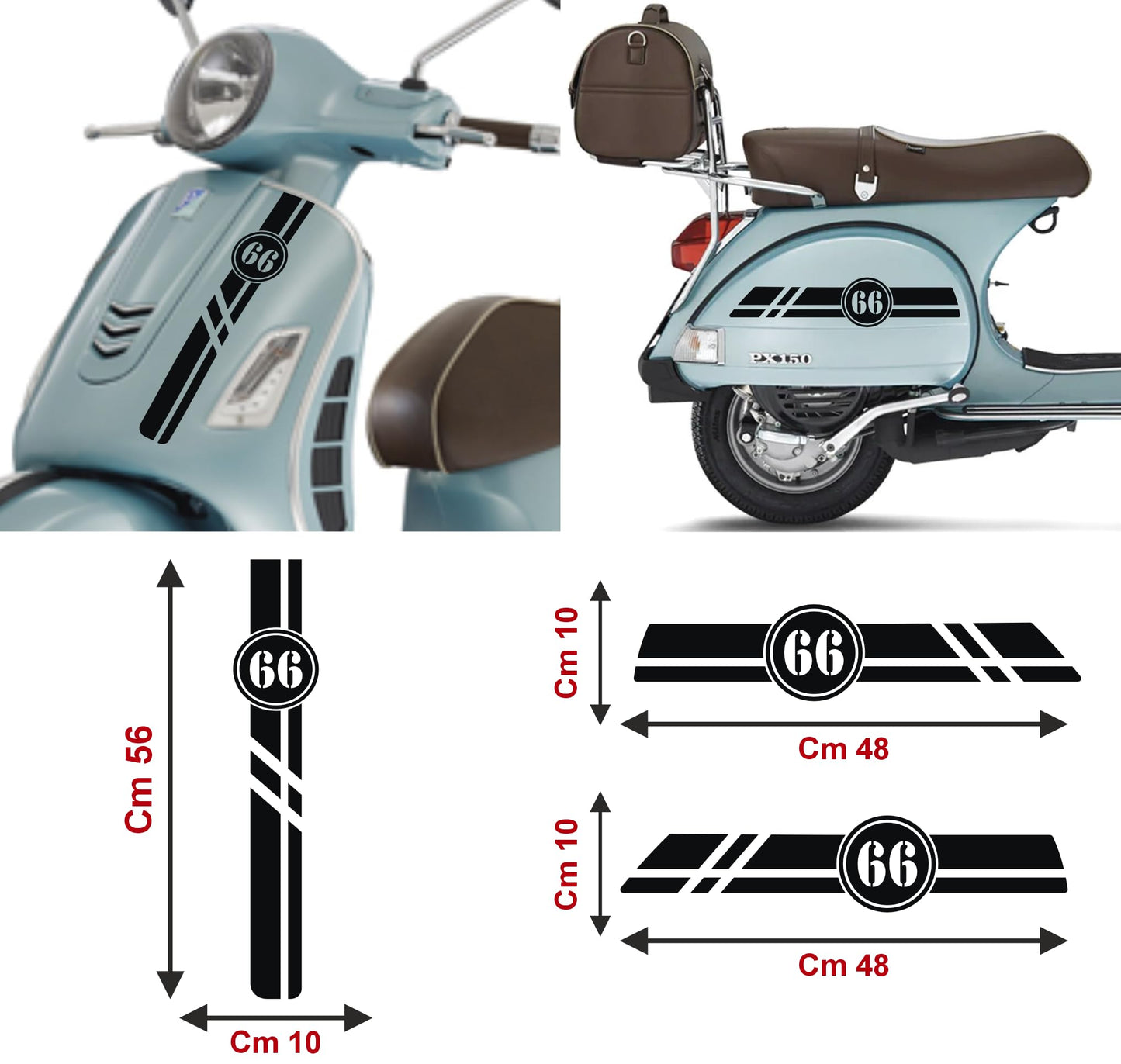 DualColorStampe Adesivi compatibili con Piaggio Vespa 150 PX SE 70° kit adesivi completo - Colore a scelta M0347