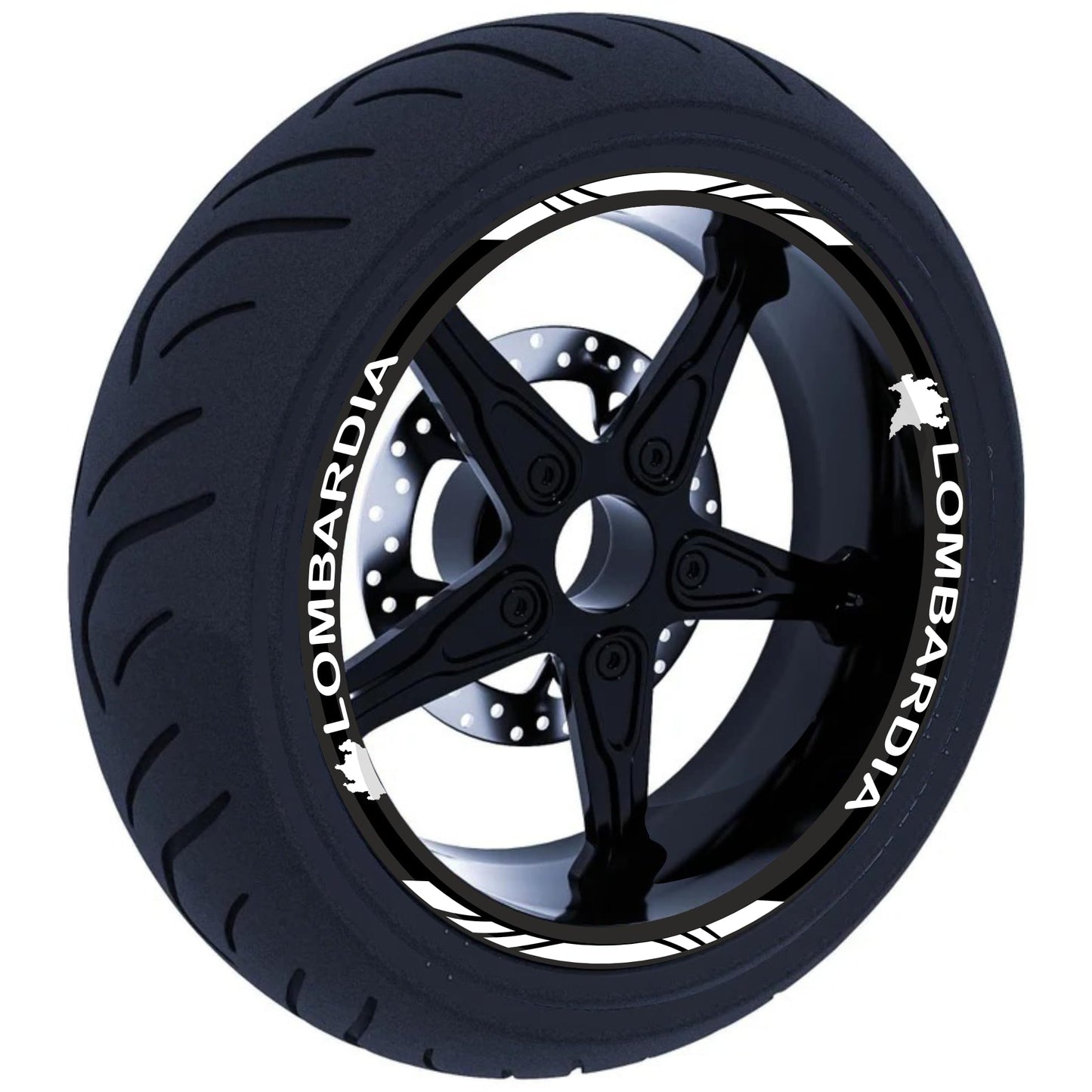 DualColorStampe Stickers Adesivi Set Completo di Cerchi Strisce per Moto per 2 Ruote da 17'' pollici strips Design Racing regione LOMBARDIA D0123