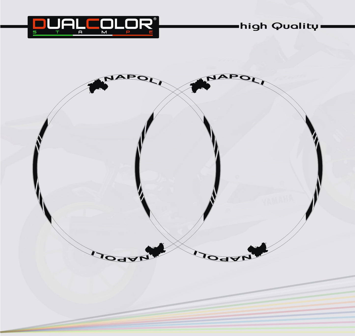 DualColorStampe Confezione Adesivi Set Completo di Cerchi Strisce per Moto per 2 Ruote da 17'' pollici strips Design Racing NAPOLI D0116