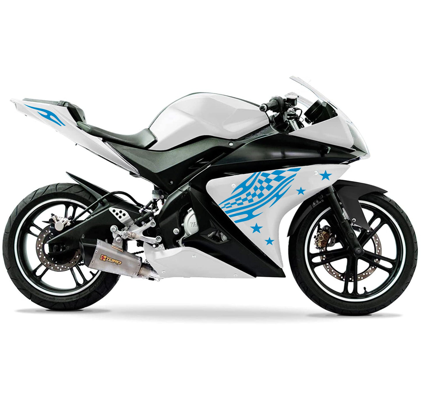 DualColorStampe Adesivi Compatibili con Yamaha YZF-R125 | Sticker Moto Personalizzabili Carena DX-SX Scacchiera Stelle M0126