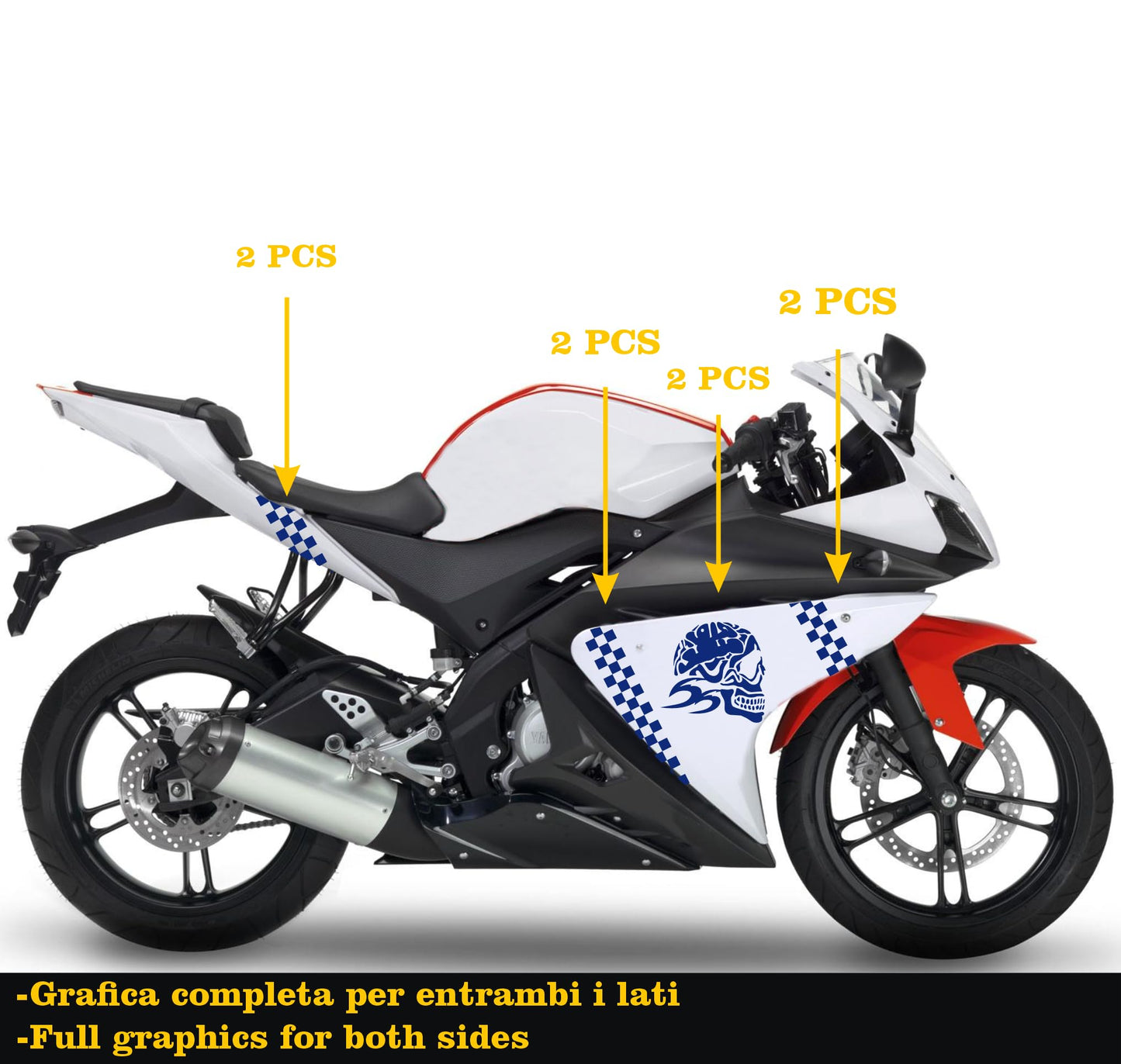 DualColorStampe Adesivi Compatibili con Yamaha YZF-R125 R125 - Design Scacchiera Teschio - Personalizzazione Moto M0166