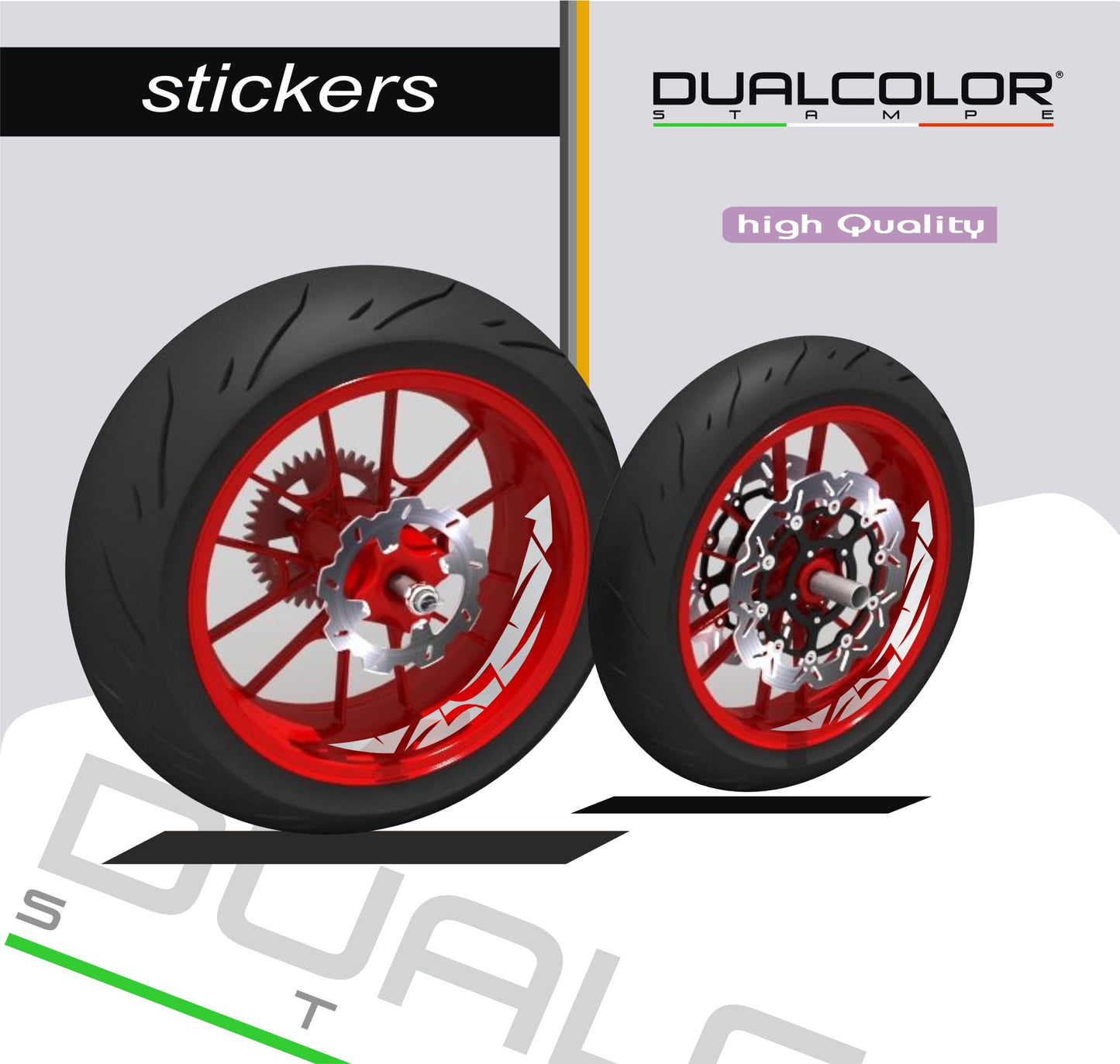 DualColorStampe Adesivi interno cerchi moto 17 POLLICI decal stickers cerchioni gomme strisce moto COD. D0035