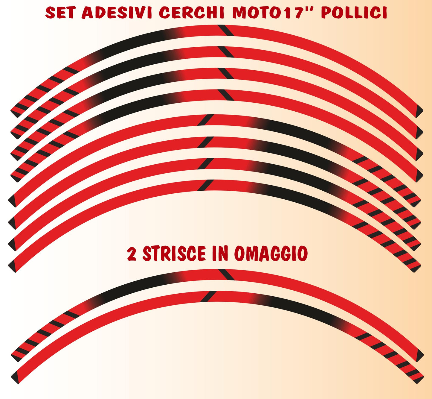 DualColorStampe Strisce Adesive Cerchi Moto 17 Pollici – Set per 2 Ruote – Design Racing Rosso e Nero – Resistenti a Pioggia e Sole – Adesivi Ruote Moto Lucidi – Modello D0134