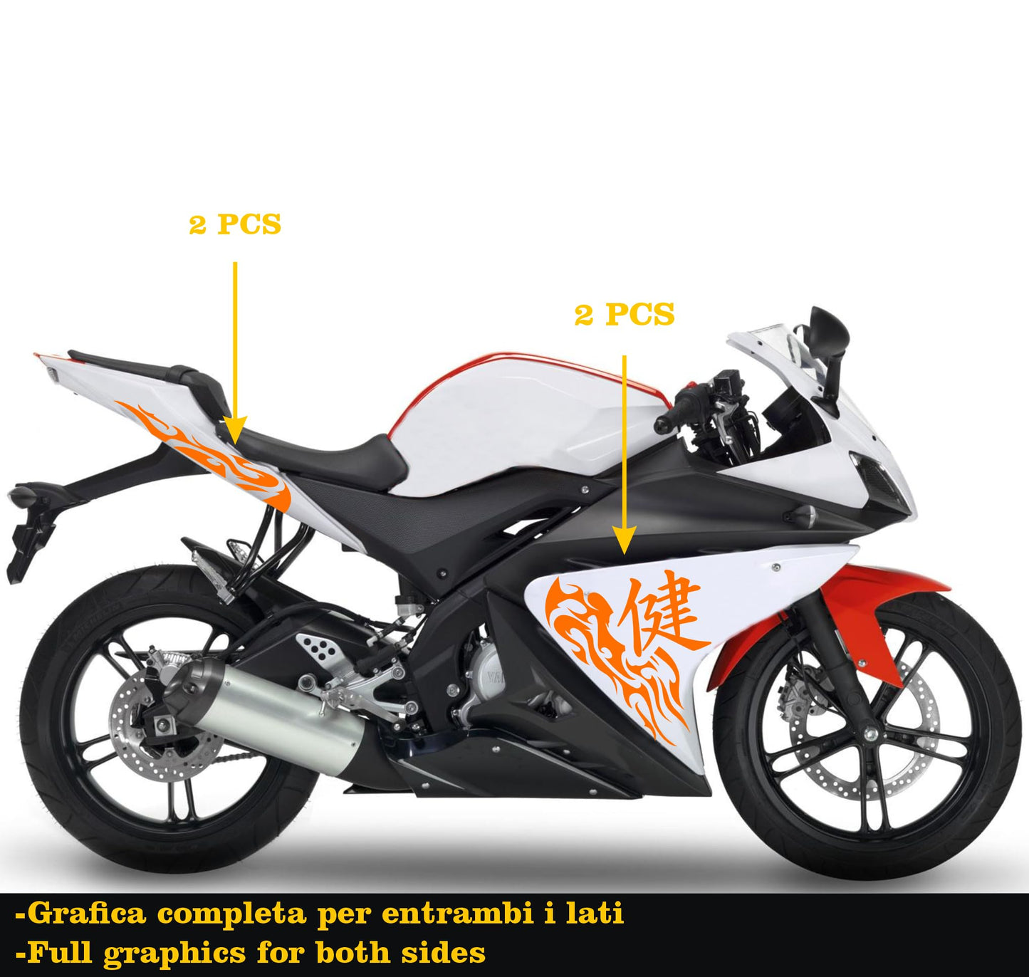 DualColorStampe Adesivi compatibili con Yamaha YZF-R125 Tribali 2014-2018 | Decalcomanie Carena Moto DX-SX M0174