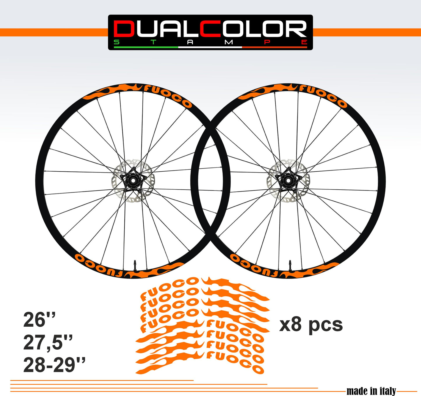 DualColorStampe Adesivi Cerchi Bici 26'' - 27,5'' - 28-29'' Pollici Ruota Bici MTB Bike Stickers Cerchi FUOCO MTB - B0057
