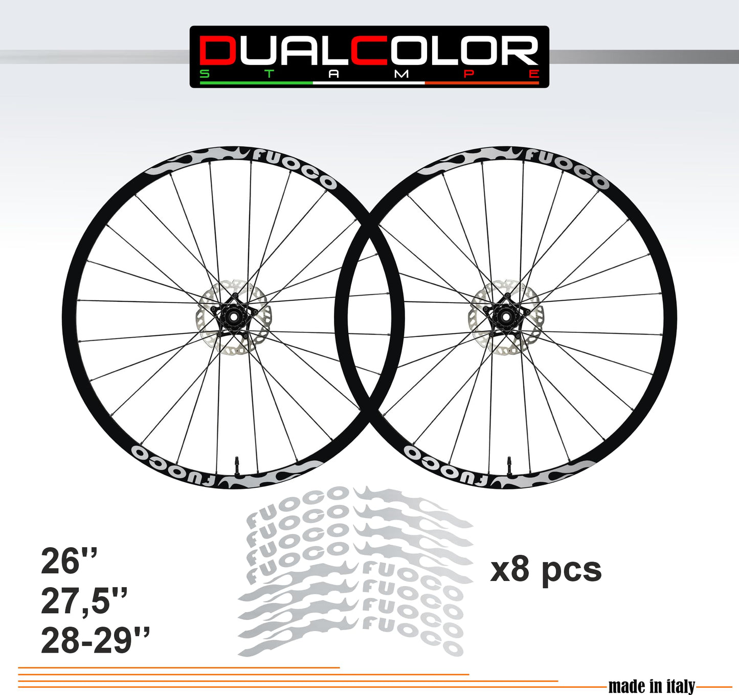 DualColorStampe Adesivi Cerchi Bici 26'' - 27,5'' - 28-29'' Pollici Ruota Bici MTB Bike Stickers Cerchi FUOCO MTB - B0057