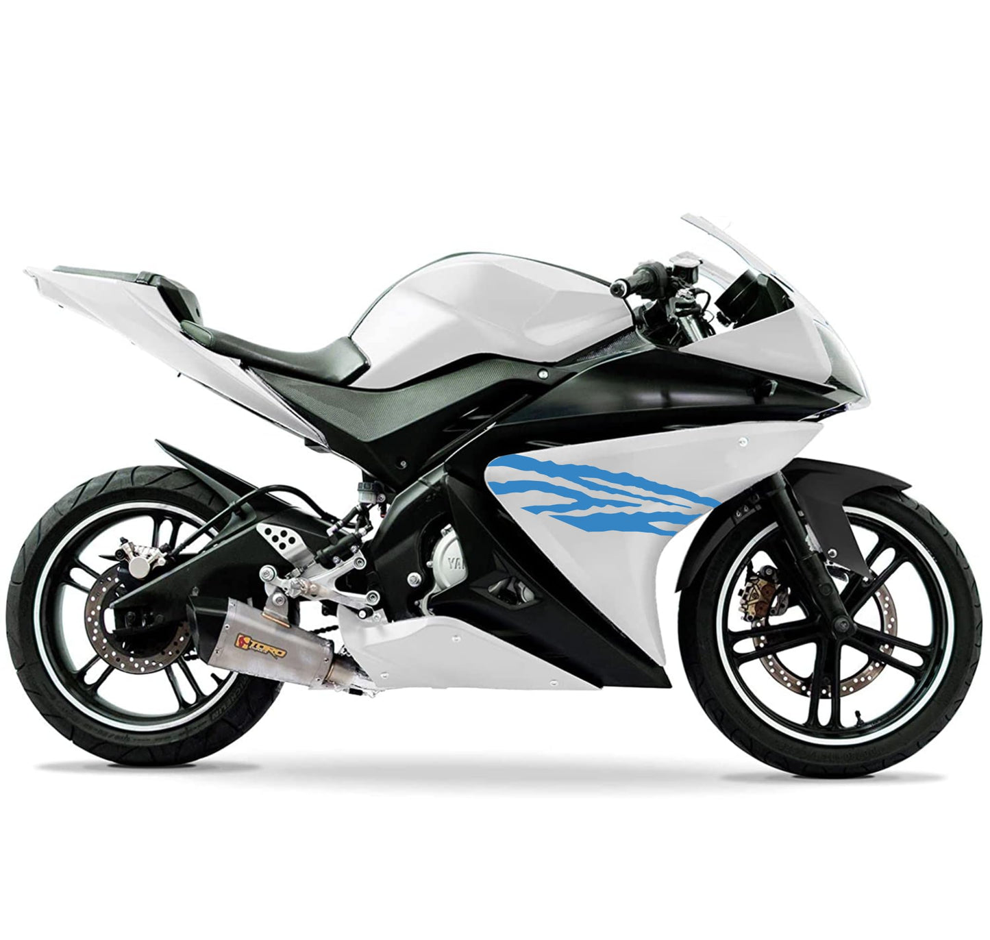 DualColorStampe Adesivi Compatibili con Yamaha YZF-R125 | Sticker Moto Carena (DX-SX) Personalizzabili | design zebrato Colorato M0120