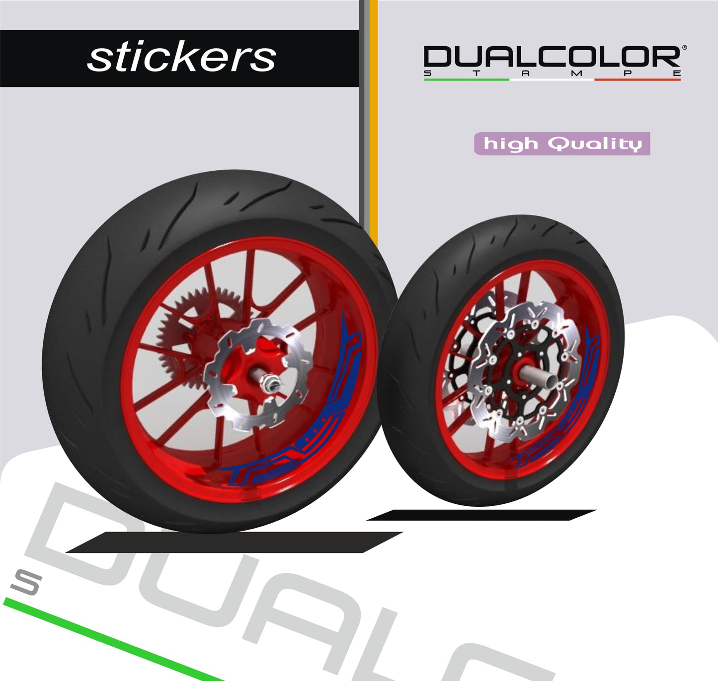 DualColorStampe Adesivi interno cerchi moto 17 POLLICI decal stickers cerchioni gomme strisce moto COD. D0036
