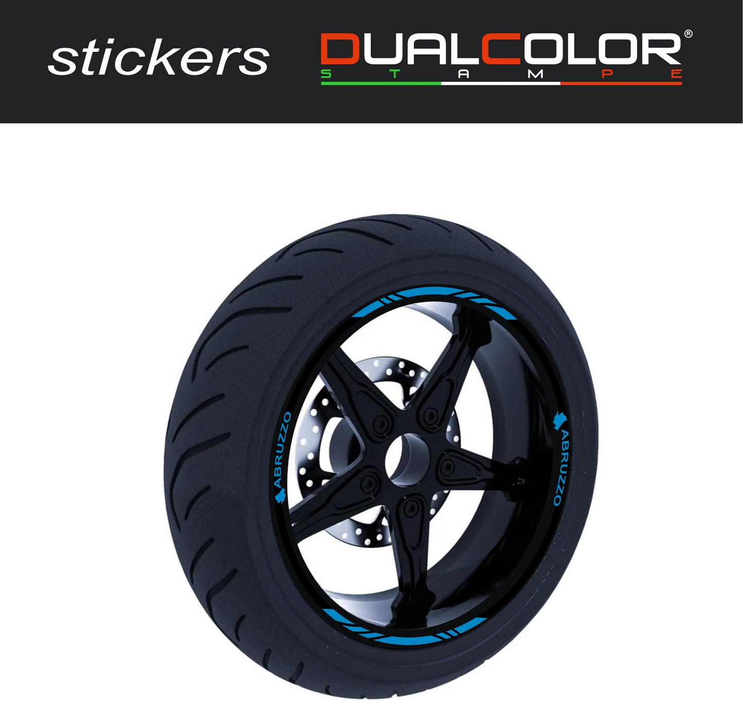 DualColorStampe Confezione Adesivi Set Completo di Cerchi Strisce per Moto per 2 Ruote da 17'' pollici strips Design Racing ABRUZZO D0117