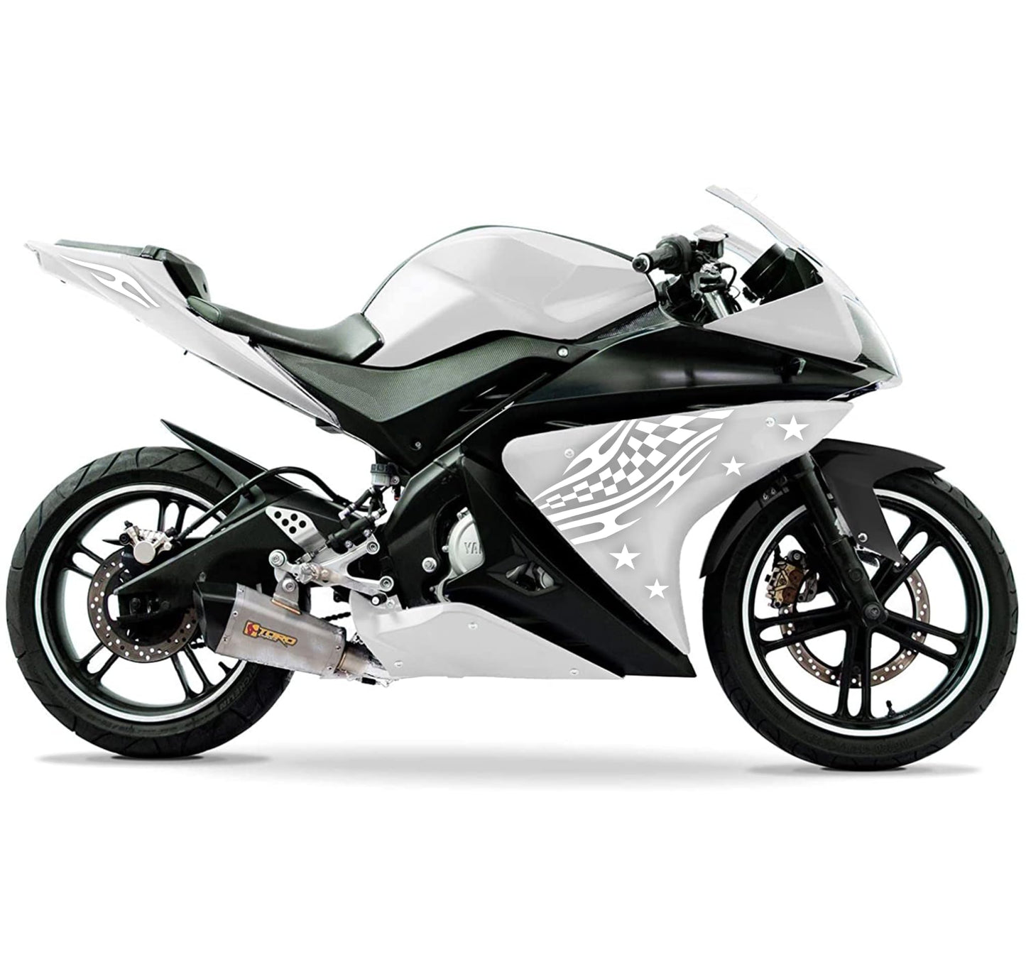 DualColorStampe Adesivi Compatibili con Yamaha YZF-R125 | Sticker Moto Personalizzabili Carena DX-SX Scacchiera Stelle M0126