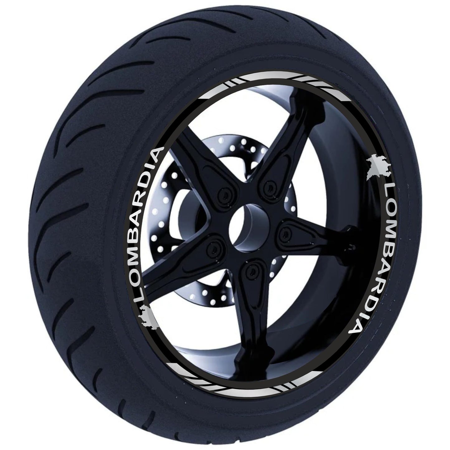 DualColorStampe Stickers Adesivi Set Completo di Cerchi Strisce per Moto per 2 Ruote da 17'' pollici strips Design Racing regione LOMBARDIA D0123
