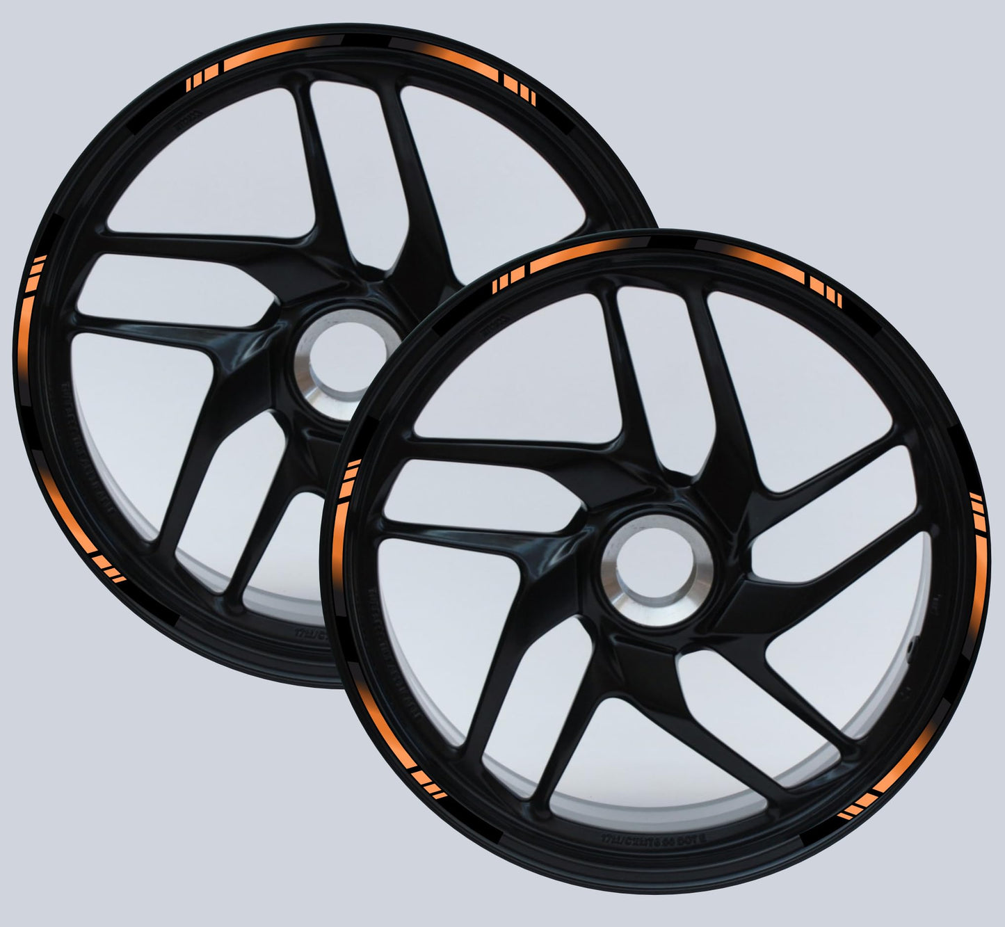 DualColorStampe Strisce Adesive Cerchi Moto 17 Pollici – Set per 2 Ruote – Design Racing Arancione e Nero – Resistenti a Pioggia e Sole – Adesivi Ruote Moto Lucidi – Modello D0136