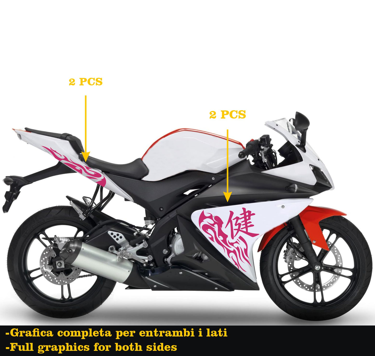 DualColorStampe Adesivi compatibili con Yamaha YZF-R125 Tribali 2014-2018 | Decalcomanie Carena Moto DX-SX M0174