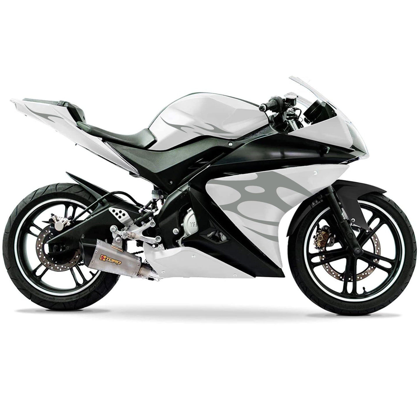 DualColorStampe Adesivi Compatibili con Yamaha YZF-R125 | Sticker Moto Carena (DX-SX) Personalizzabili | Fiamme Colorate M0121