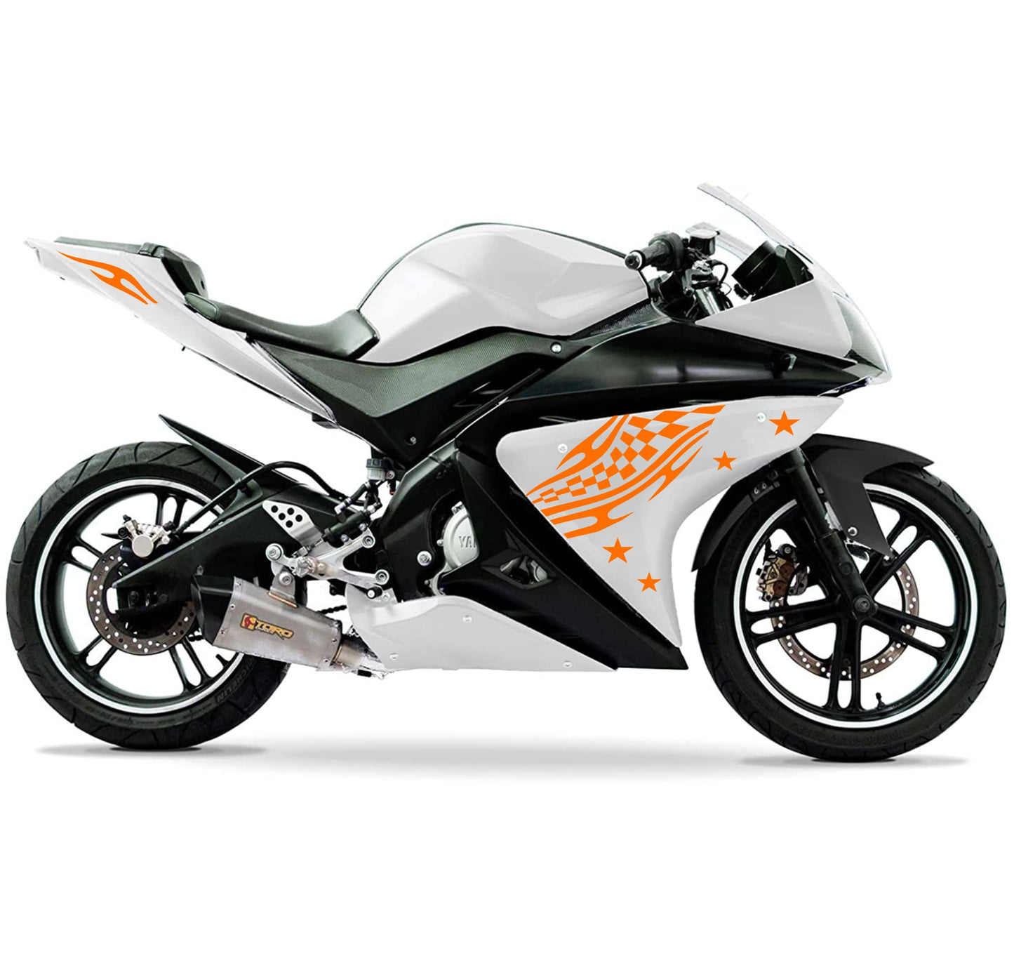 DualColorStampe Adesivi Compatibili con Yamaha YZF-R125 | Sticker Moto Personalizzabili Carena DX-SX Scacchiera Stelle M0126