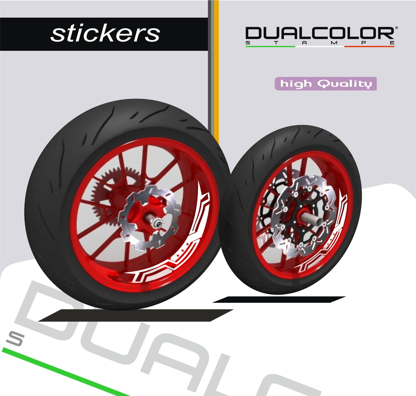 DualColorStampe Adesivi interno cerchi moto 17 POLLICI decal stickers cerchioni gomme strisce moto COD. D0036