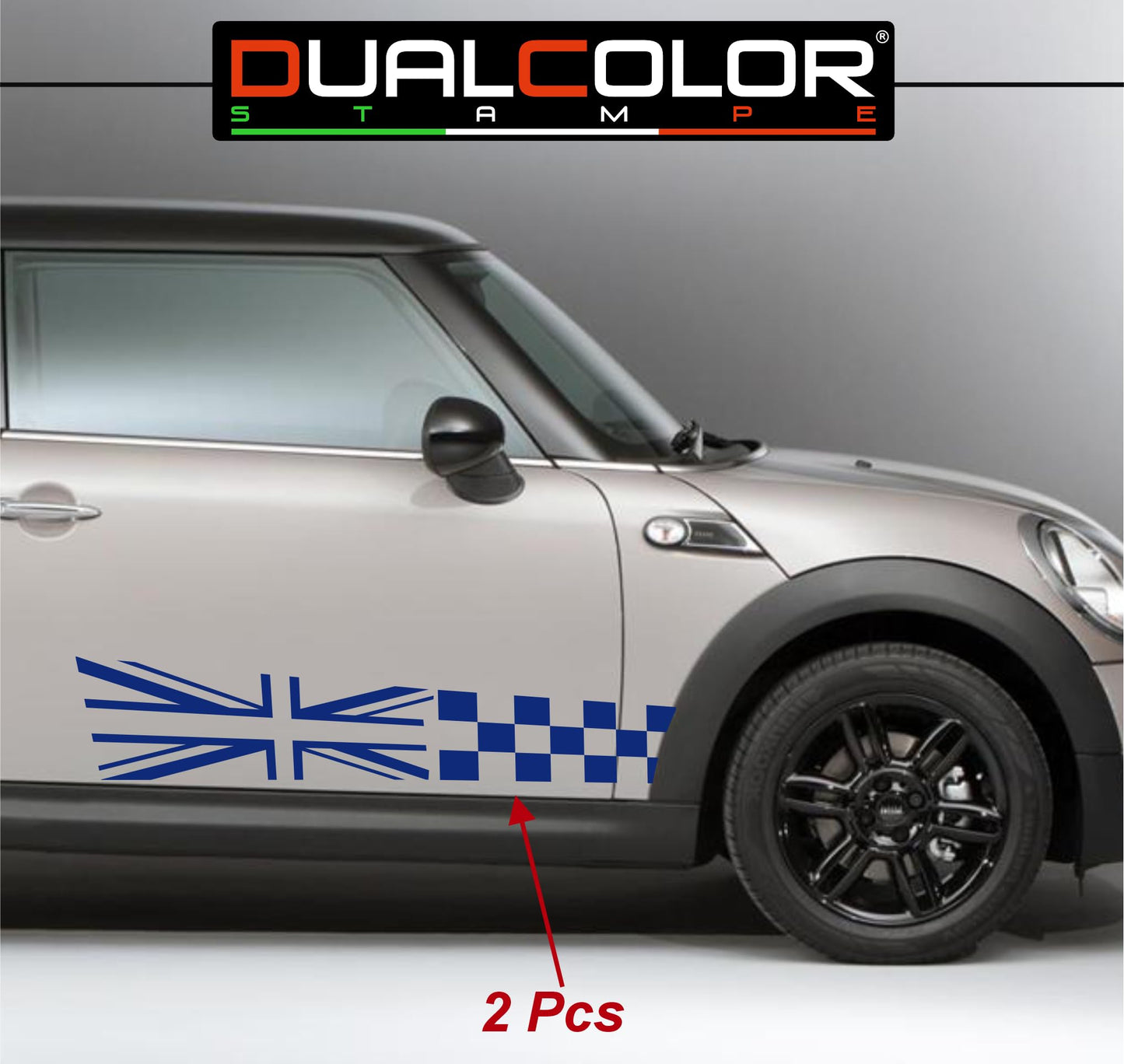 DualColorStampe Adesivi compatibili con MINI Cooper S One JCW R50 R52 R53 R56 R57 F55 F56 F57 per minigonne laterali (2 pezzi) Strisce laterali decalcomania a scacchiera 0371