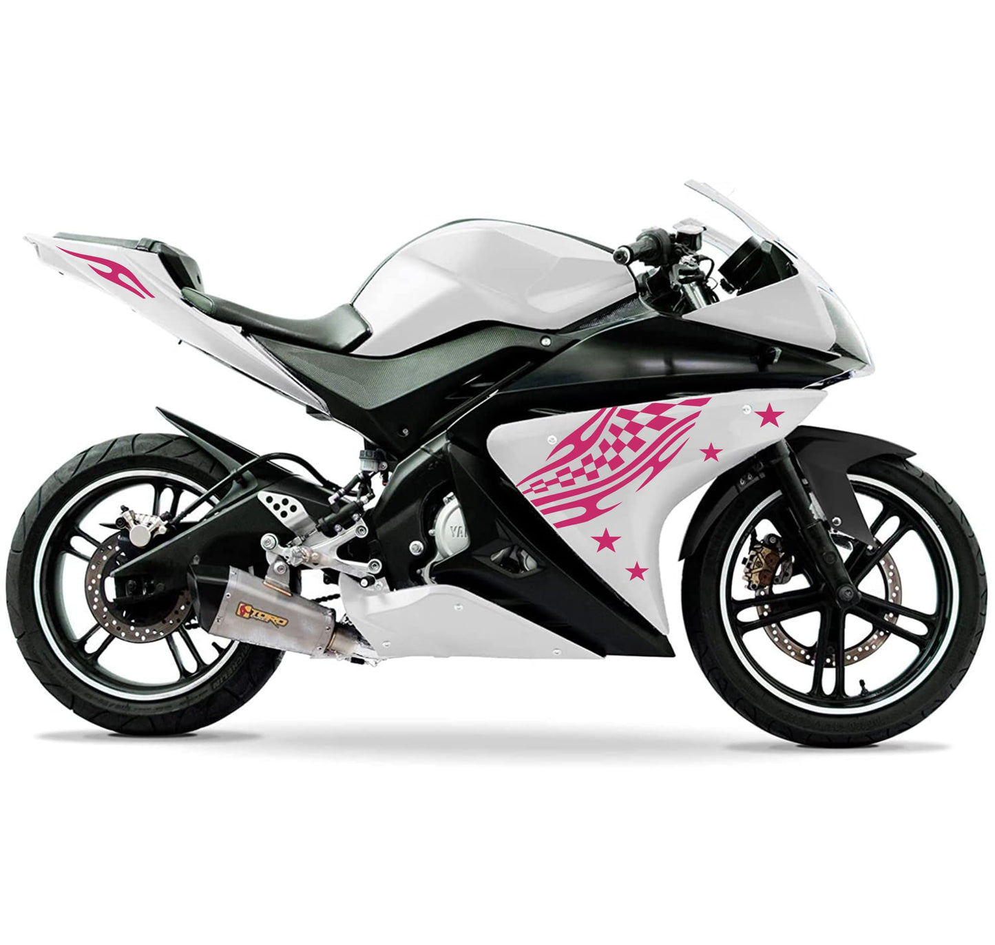 DualColorStampe Adesivi Compatibili con Yamaha YZF-R125 | Sticker Moto Personalizzabili Carena DX-SX Scacchiera Stelle M0126