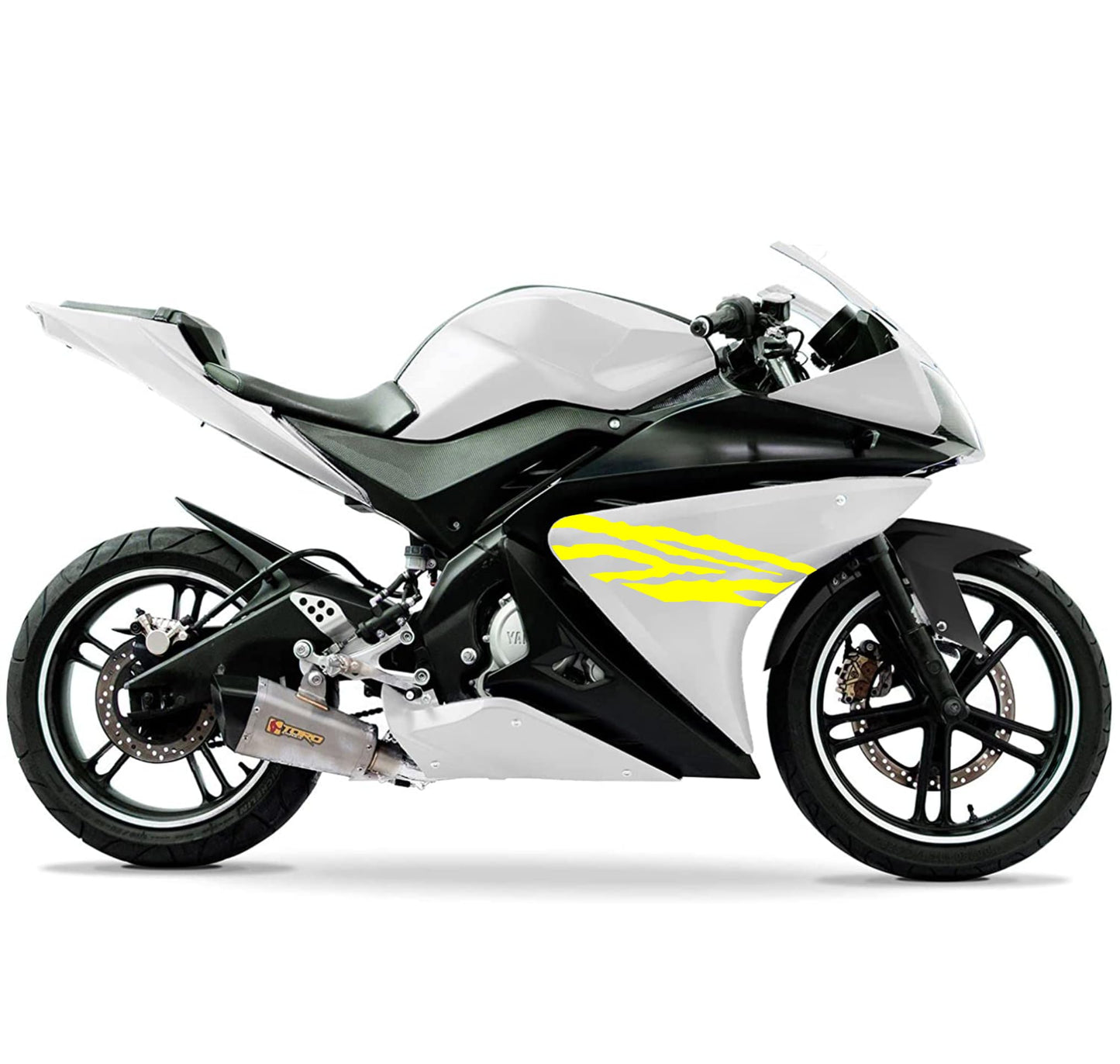 DualColorStampe Adesivi Compatibili con Yamaha YZF-R125 | Sticker Moto Carena (DX-SX) Personalizzabili | design zebrato Colorato M0120