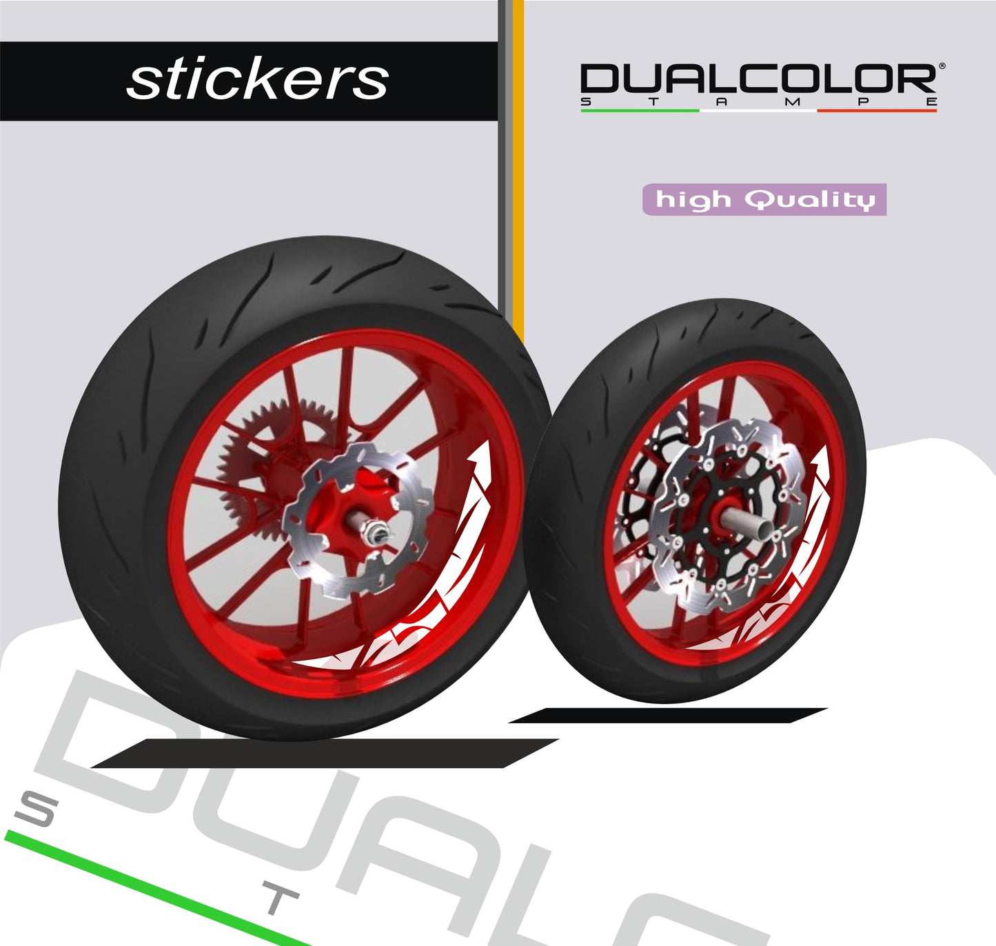 DualColorStampe Adesivi interno cerchi moto 17 POLLICI decal stickers cerchioni gomme strisce moto COD. D0035