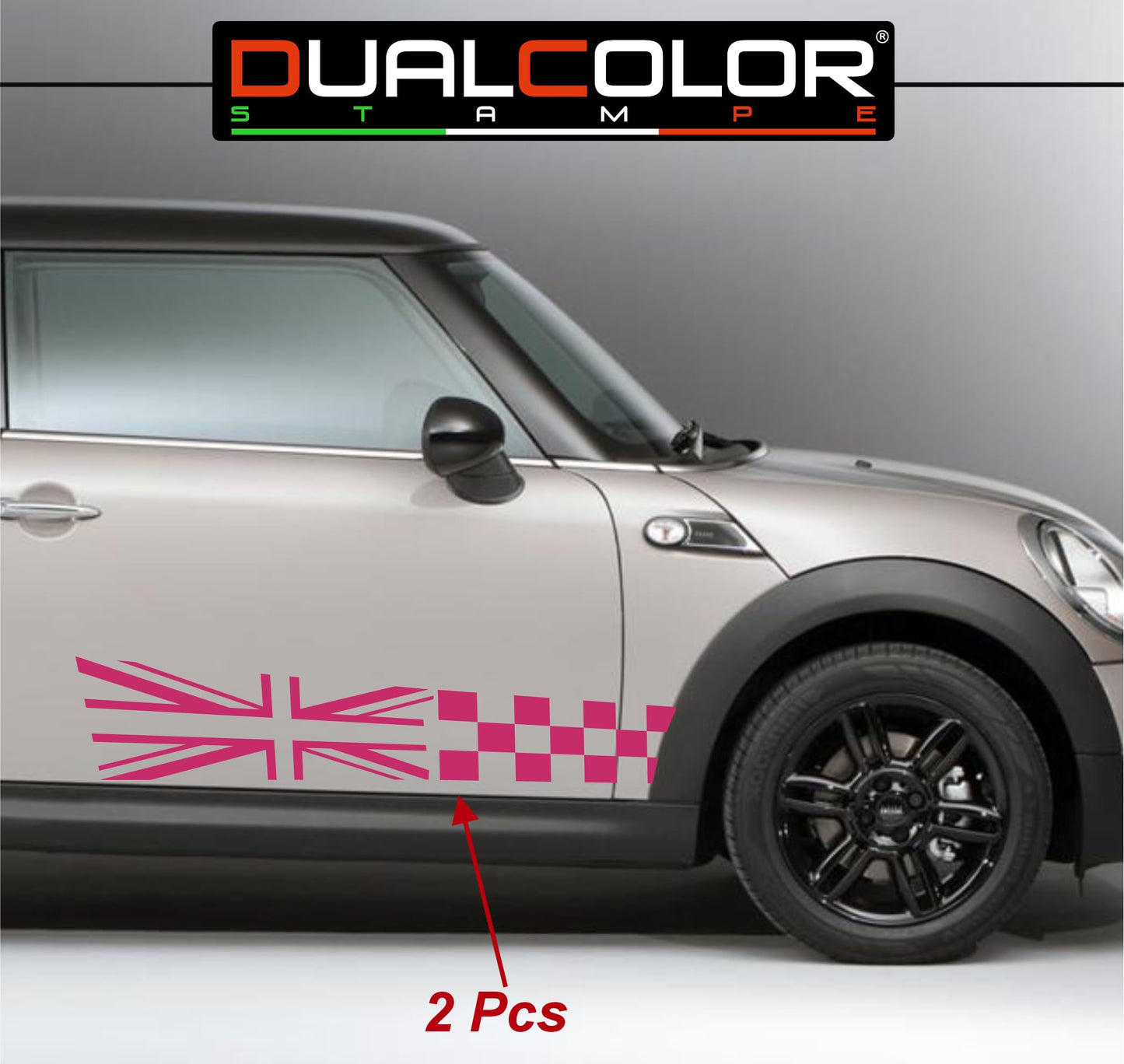 DualColorStampe Adesivi compatibili con MINI Cooper S One JCW R50 R52 R53 R56 R57 F55 F56 F57 per minigonne laterali (2 pezzi) Strisce laterali decalcomania a scacchiera 0371