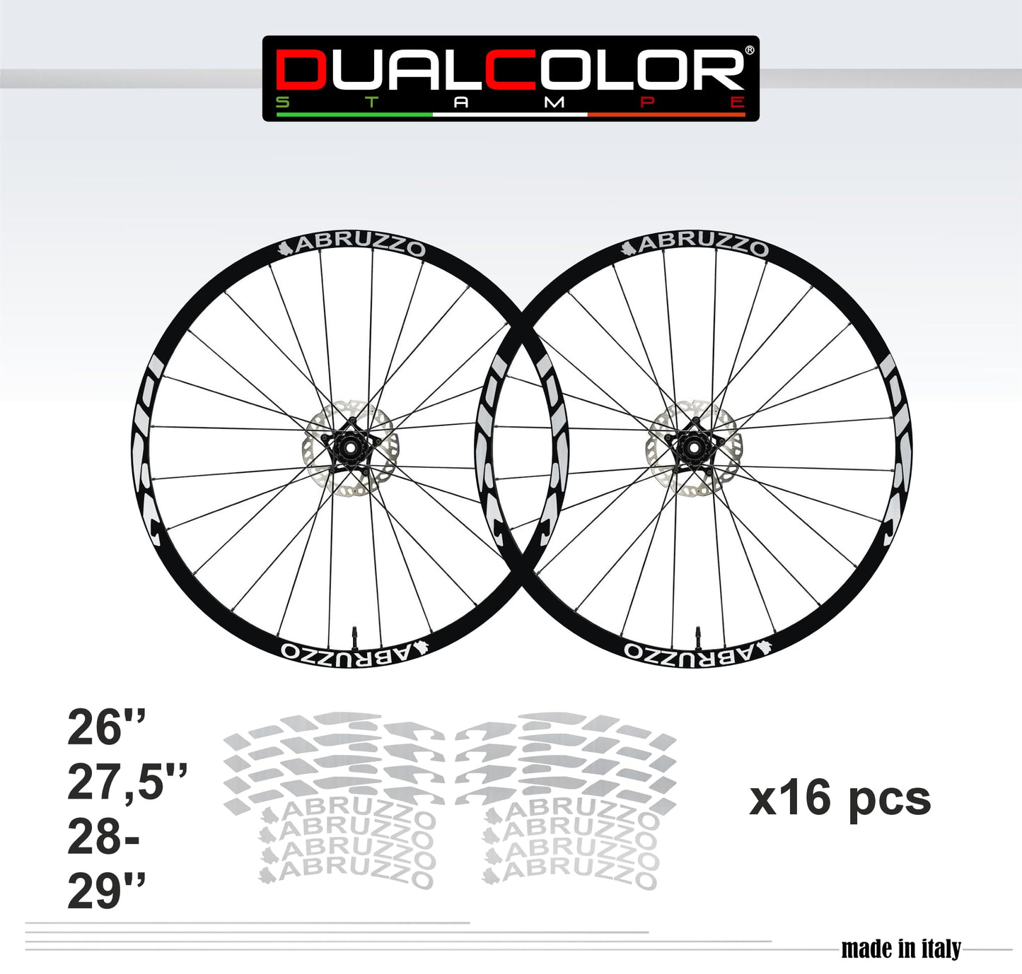 DualColorStampe® Adesivi Cerchi Bici MTB 26'' 27,5'' 28-29'' Pollici | Stickers Ruota Mountain Bike Colorati, Autoadesivi Impermeabili | Cod. B0207