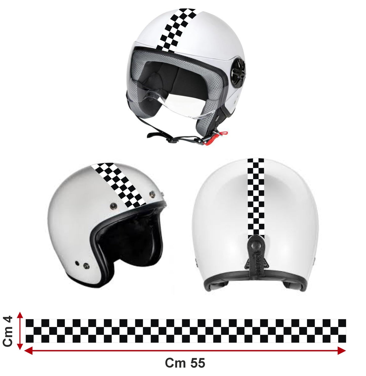 Fascia Adesiva Scacchiera Bianco Nero 55x4 cm | Banda Decalcomania Universale per Auto, Moto, Casco – Design Racing C0088