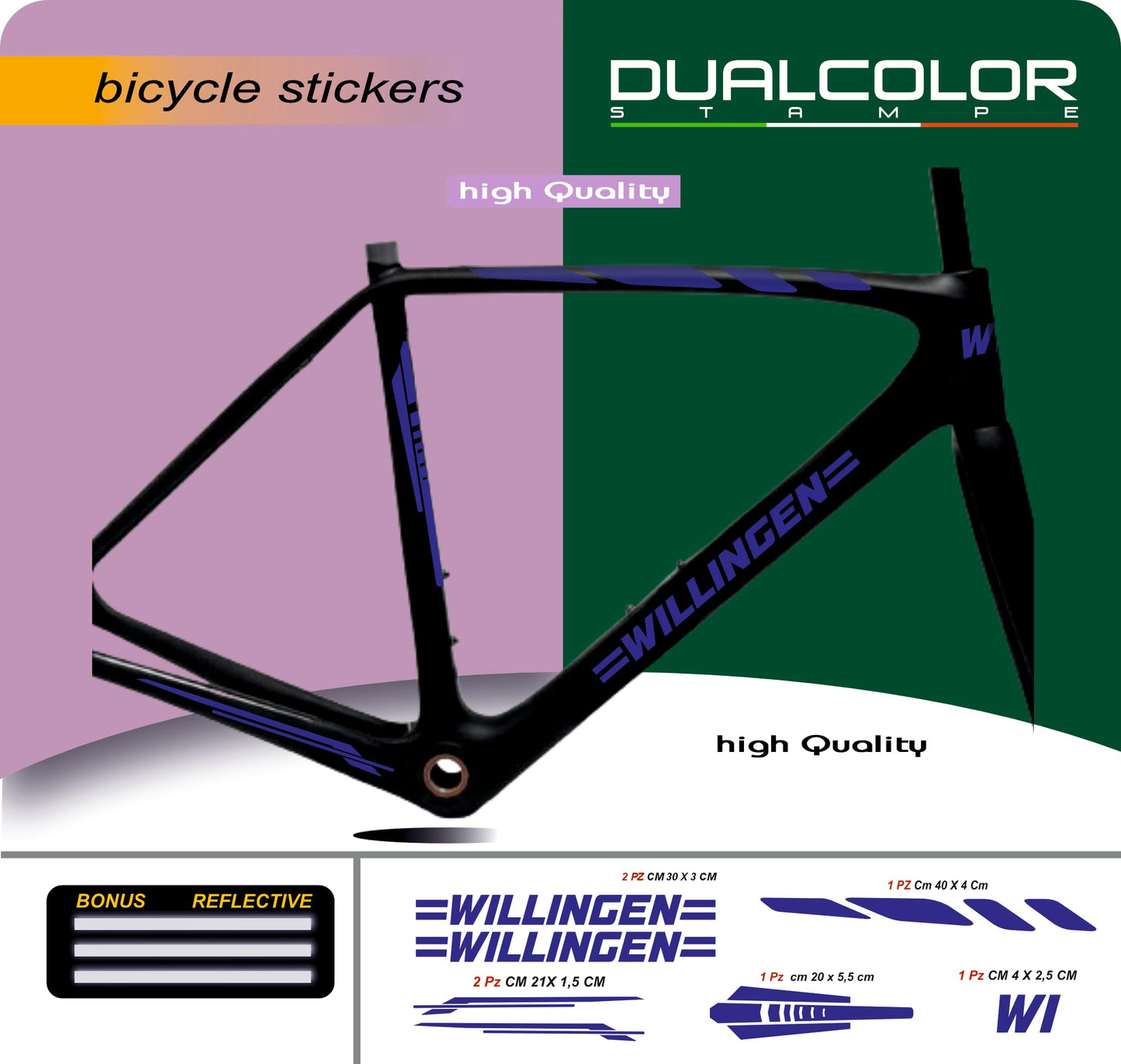 Set 7 Adesivi Stickers Decal Telaio Bici Bicicletta Kit adesivi telaio MTB BDC Universale Protezione WILLINGEN COD. B0186